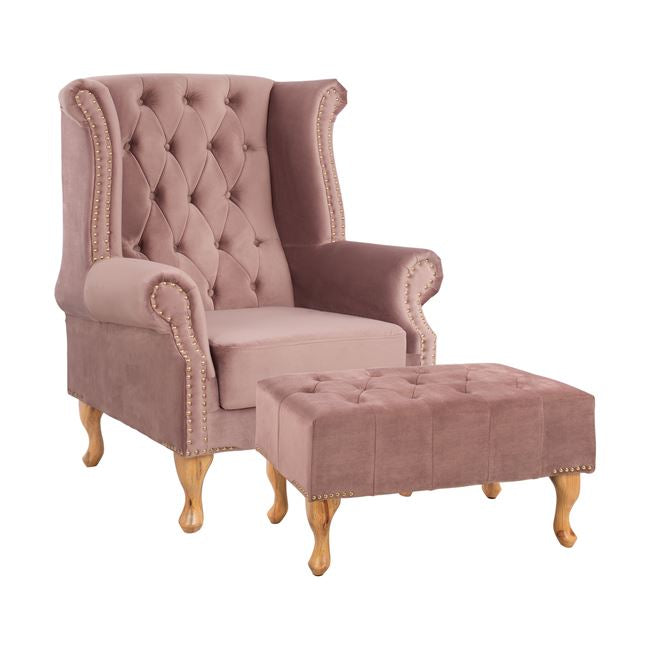 SET ARMCHAIR AND FOOTREST ROTEN APPLE VELVET T.CHESTERFIELD FB911053.05 image 1