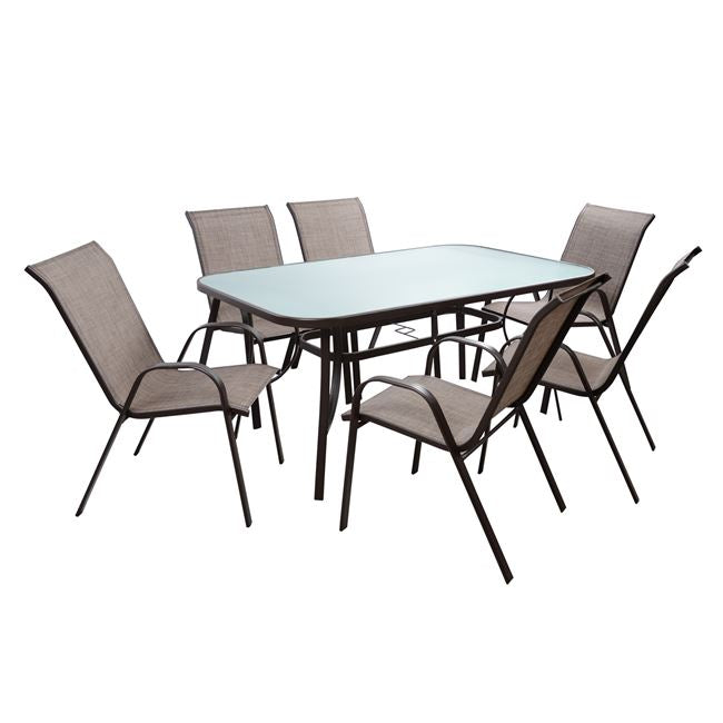 Set Dining Table 7 pieces Table & 6 Leon with Brown Textline HM5206.02 image 1