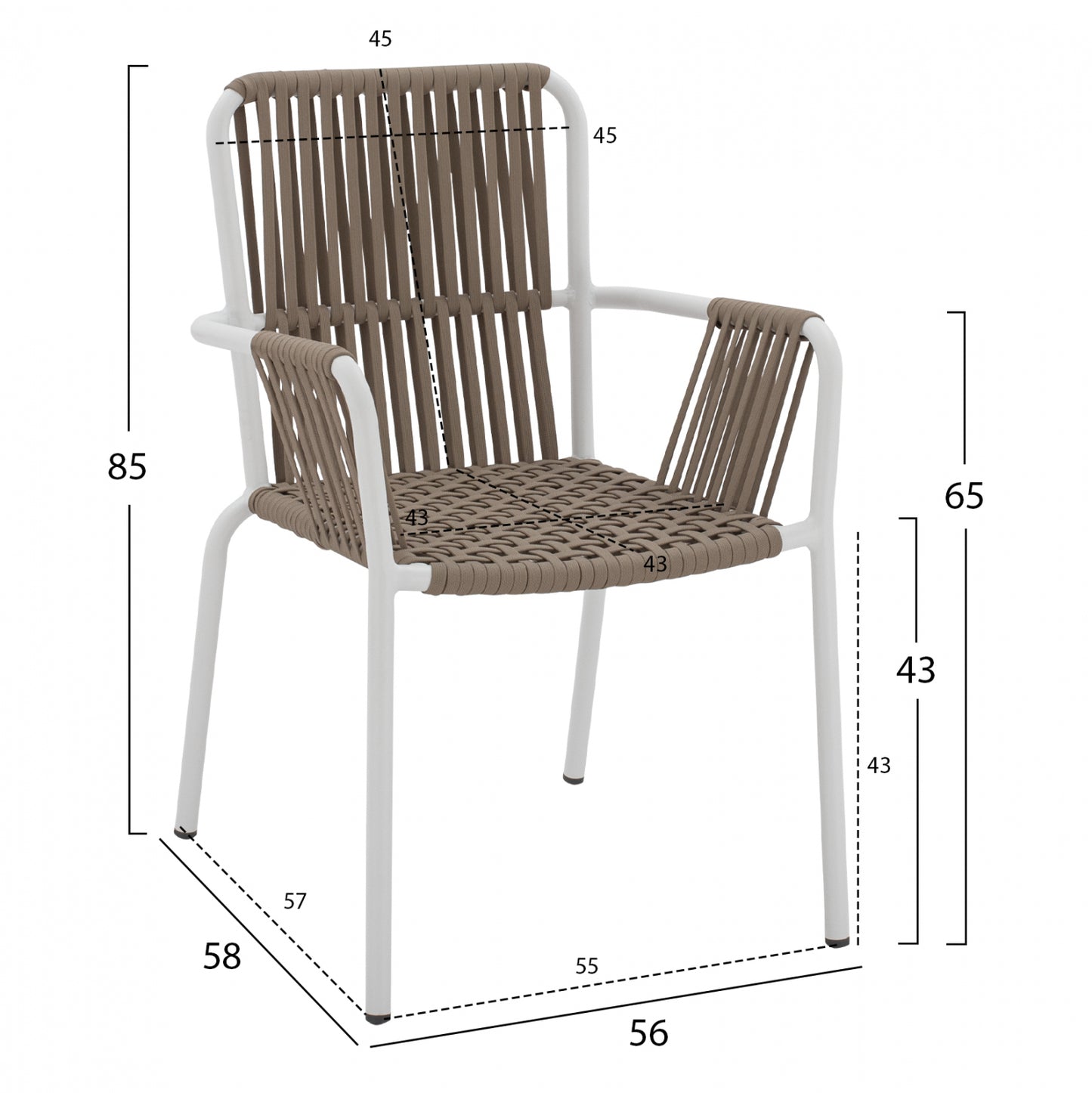 DINING SET 7PCS CAPPUCCINO TABLE 150x90 & WHITE ARMCHAIR WITH ROPE HM11500