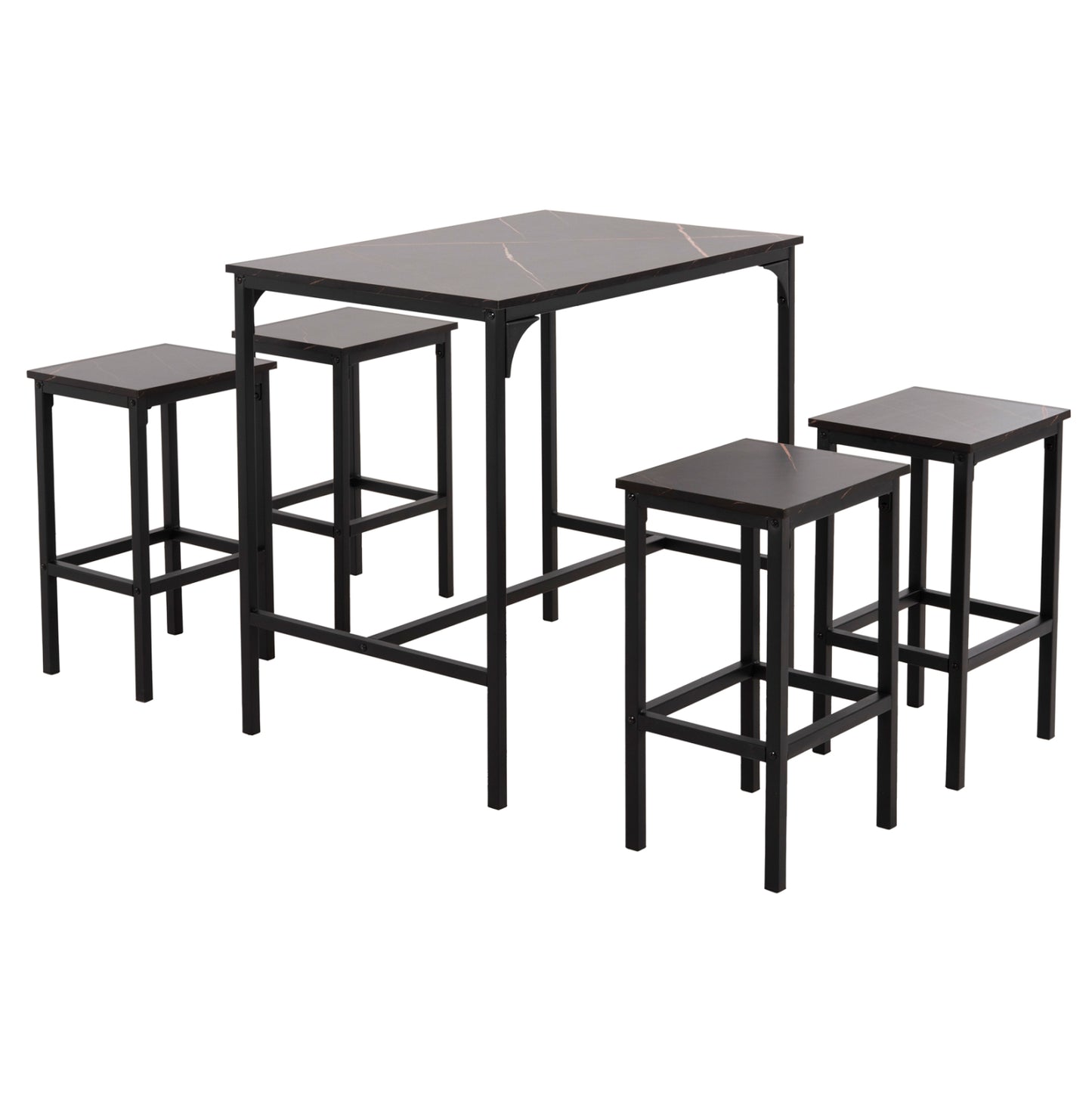 DINING SET FOR BARS 5PCS BOXY HM9882.13 BLACK METAL FRAMES-BLACK MARBLE MELAMINE image 1
