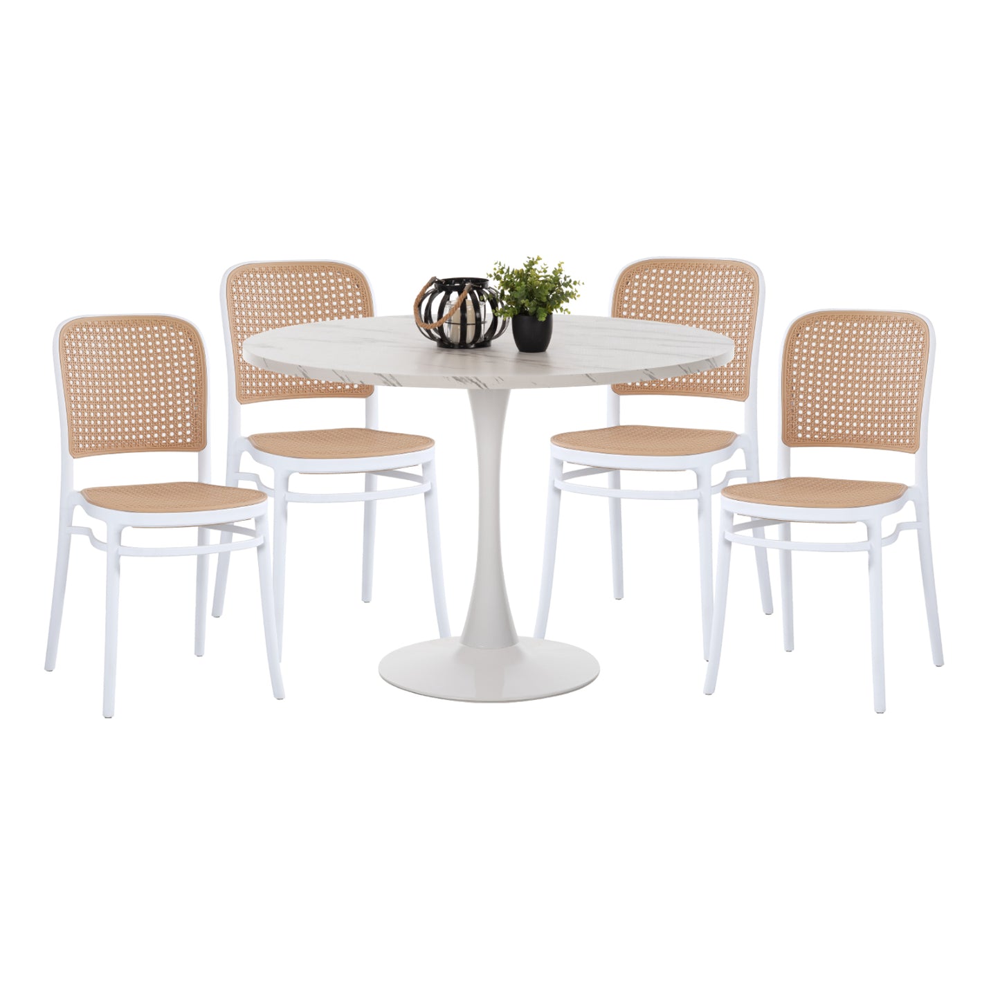 DINING SET 5PCS HM11911 ROUND TABLE AND POLYPROPYLENE CHAIRS IN WHITE image 1