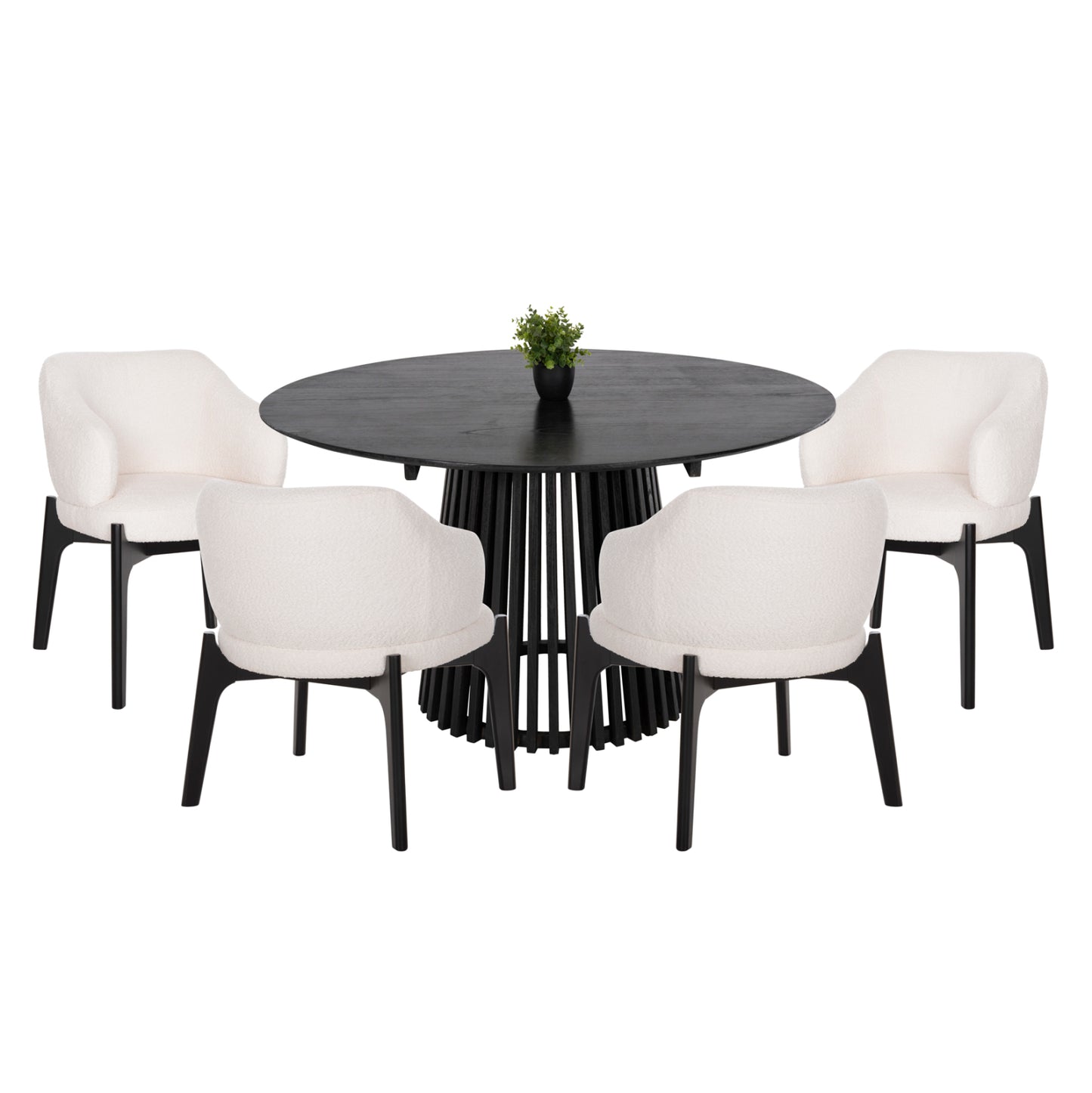 DINING SET 5PCS ABAI HM21077.01 ROUND TABLE Φ150cm. & 4 DINING CHAIRS-BLACK image 1