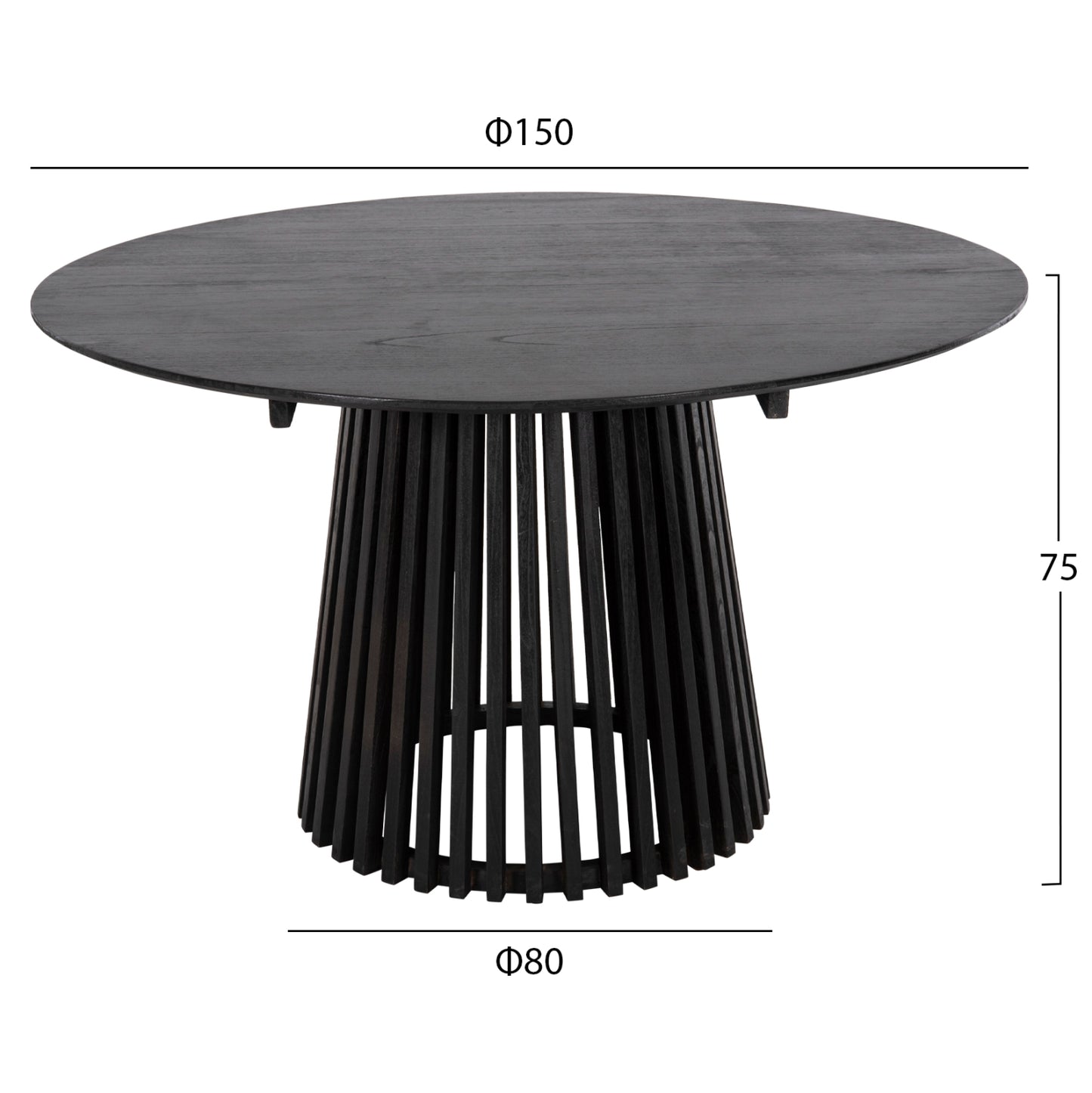 Комплект за хранене 5 части с кръгла маса Φ150cm и 4 черни стола