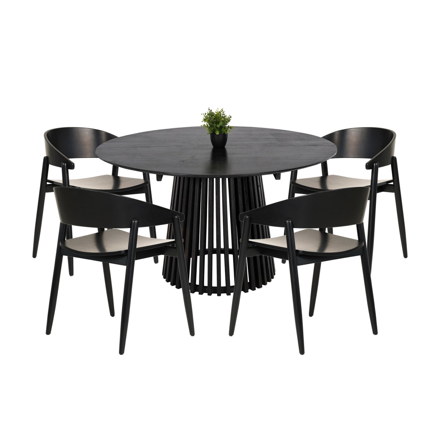 DINING SET 5PCS CANOP HM21077.02 ROUND TABLE Φ150cm. & 4 DINING CHAIRS-BLACK image 1