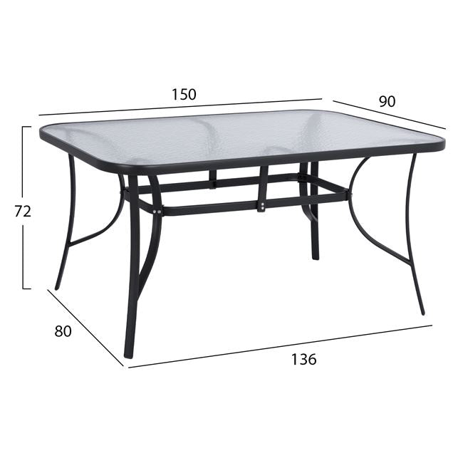 OUTDOOR DINING SET 5PCS HM10570.01-CHAIRS WITH CUSHION & TABLE 150X90-GREYcm