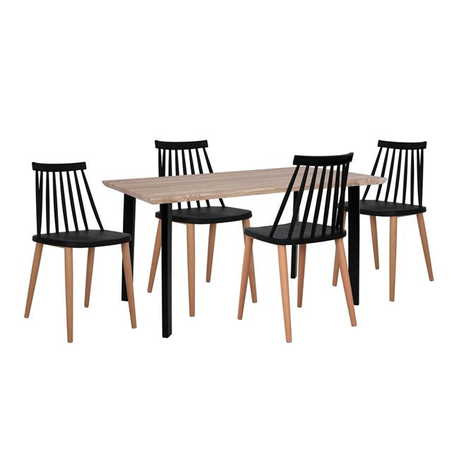 Set Dining Table 5 pieces with black chairs Vanessa HM10399 110x70x75,5 cm image 1