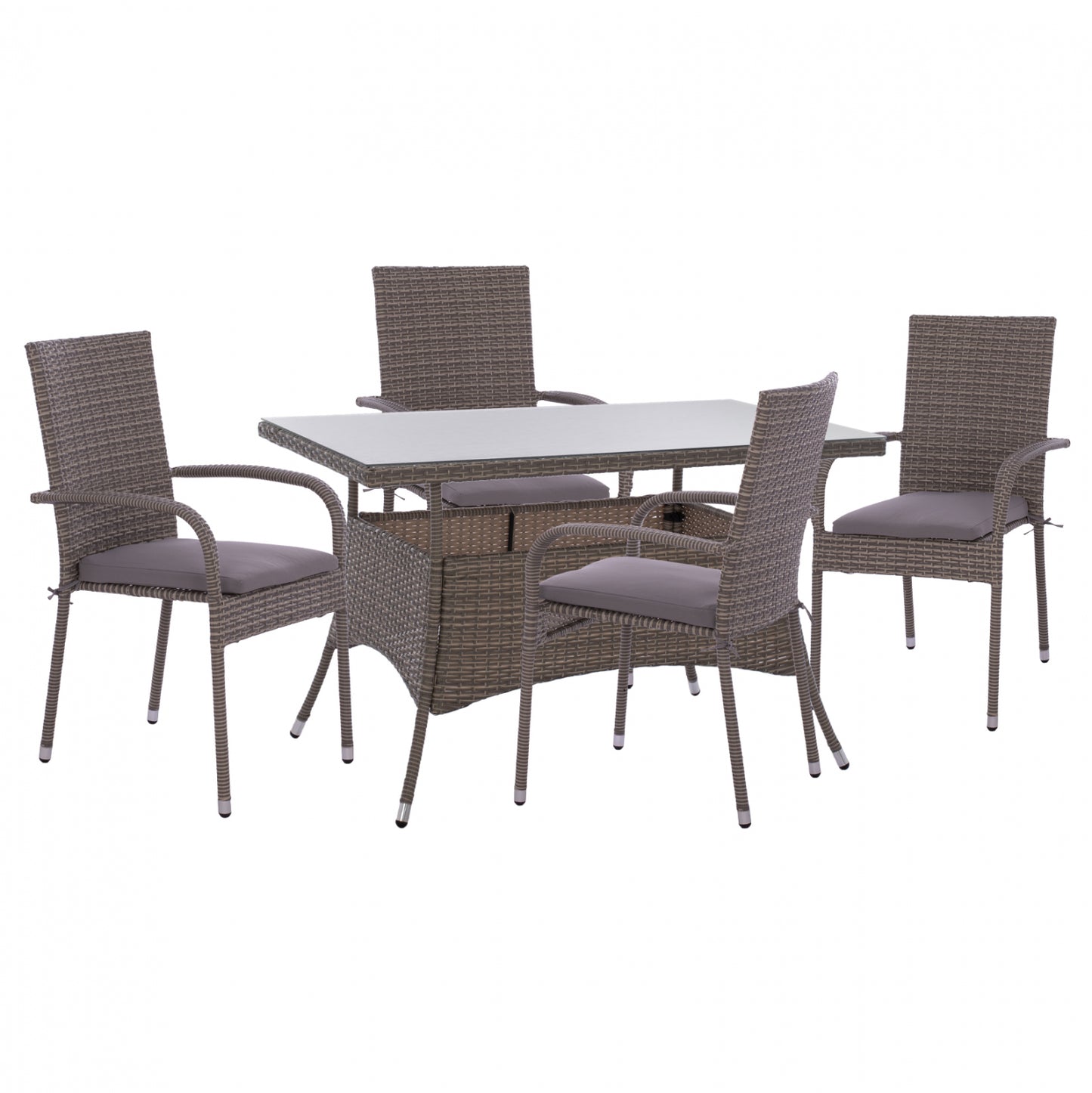 ΣΕΤ ΤΡΑΠΕΖΑΡΙΑΣ 5ΤΜΧ ΤΡΑΠ. 120X70 & ΠΟΛΥΘΡΟΝΕΣ WICKER RATTAN ΓΚΡΙ HM11711.31 image 1