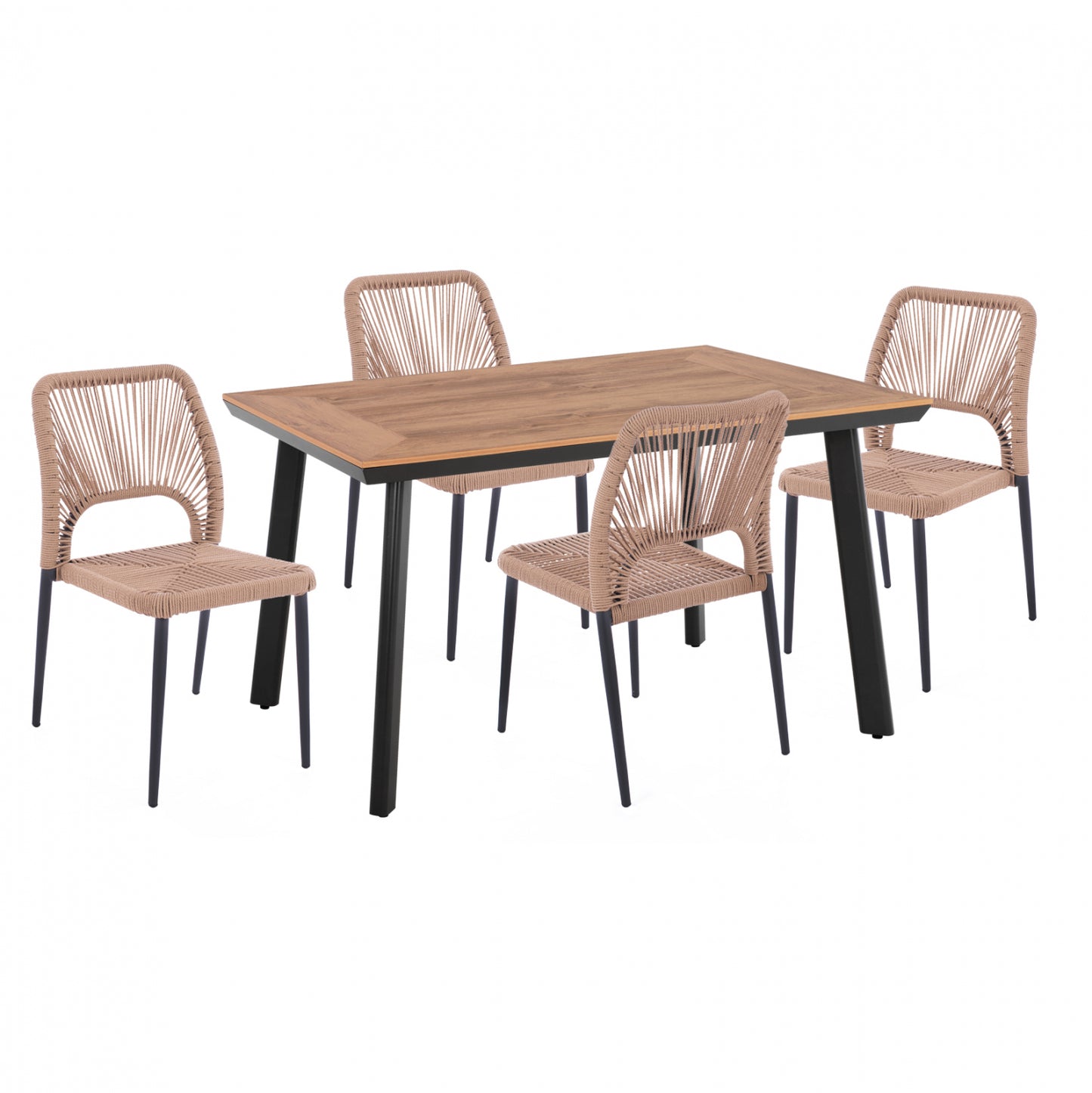 DINING SET 4 PCS CHARCOAL TABLE 120x80 AND CHAIR WITH ROPE HM11534.02 image 1