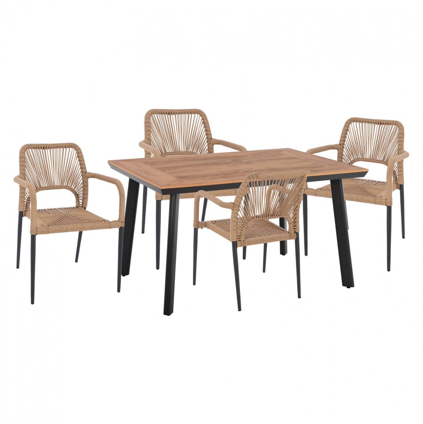 DINING SET 5PCS CHARCOAL TABLE 120x80 AND ARMCHAIR WITH ROPE HM11535.02 image 1