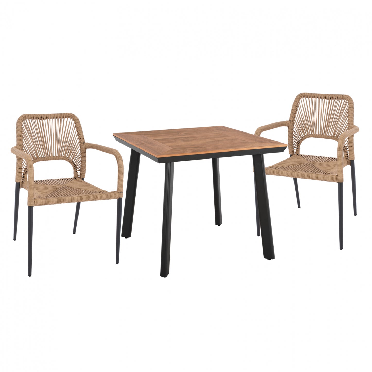 DINING SET 3PCS CHARCOAL TABLE 80x80 AND ARMCHAIR WITH ROPE HM11537.02 image 1