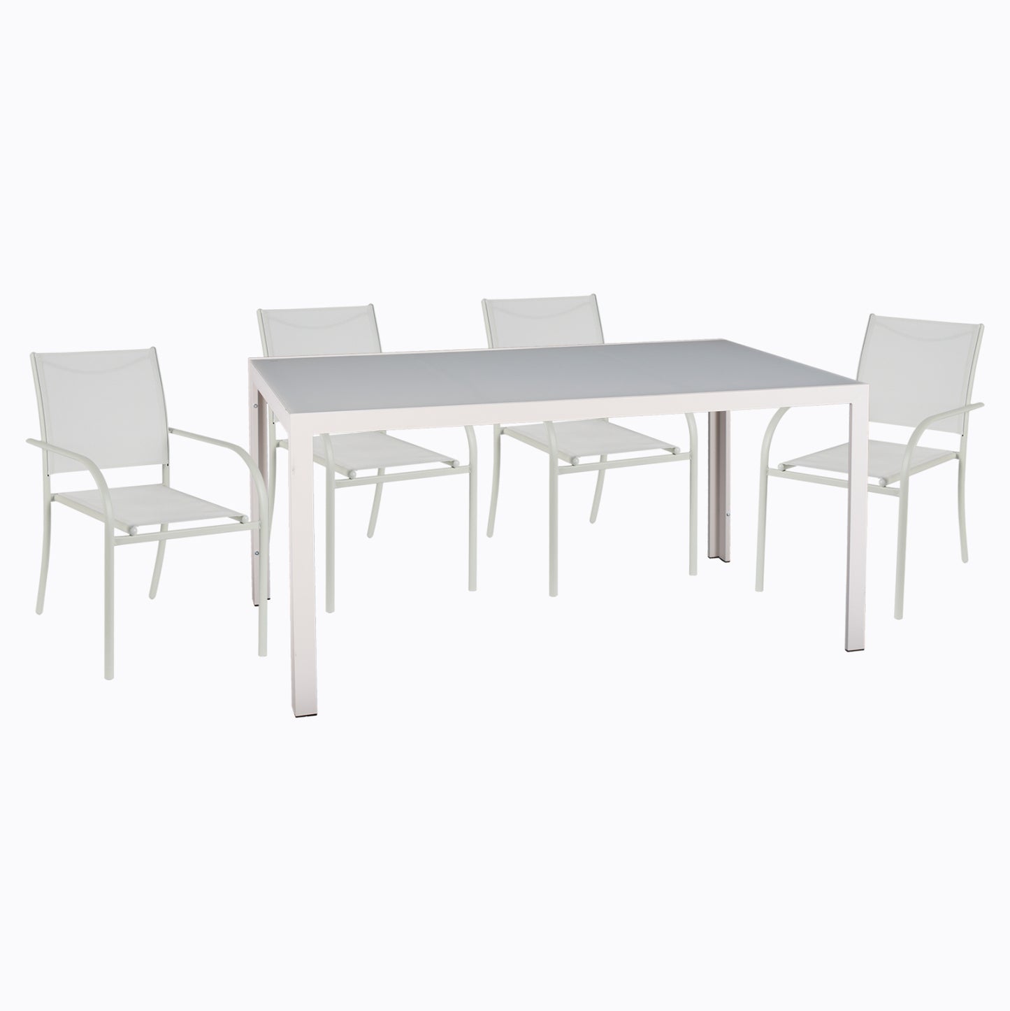 OUTDOOR DINING SET 5PCS OFER HM21030 WHITE METAL TABLE-WHITE METAL ARMCHAIRS image 1
