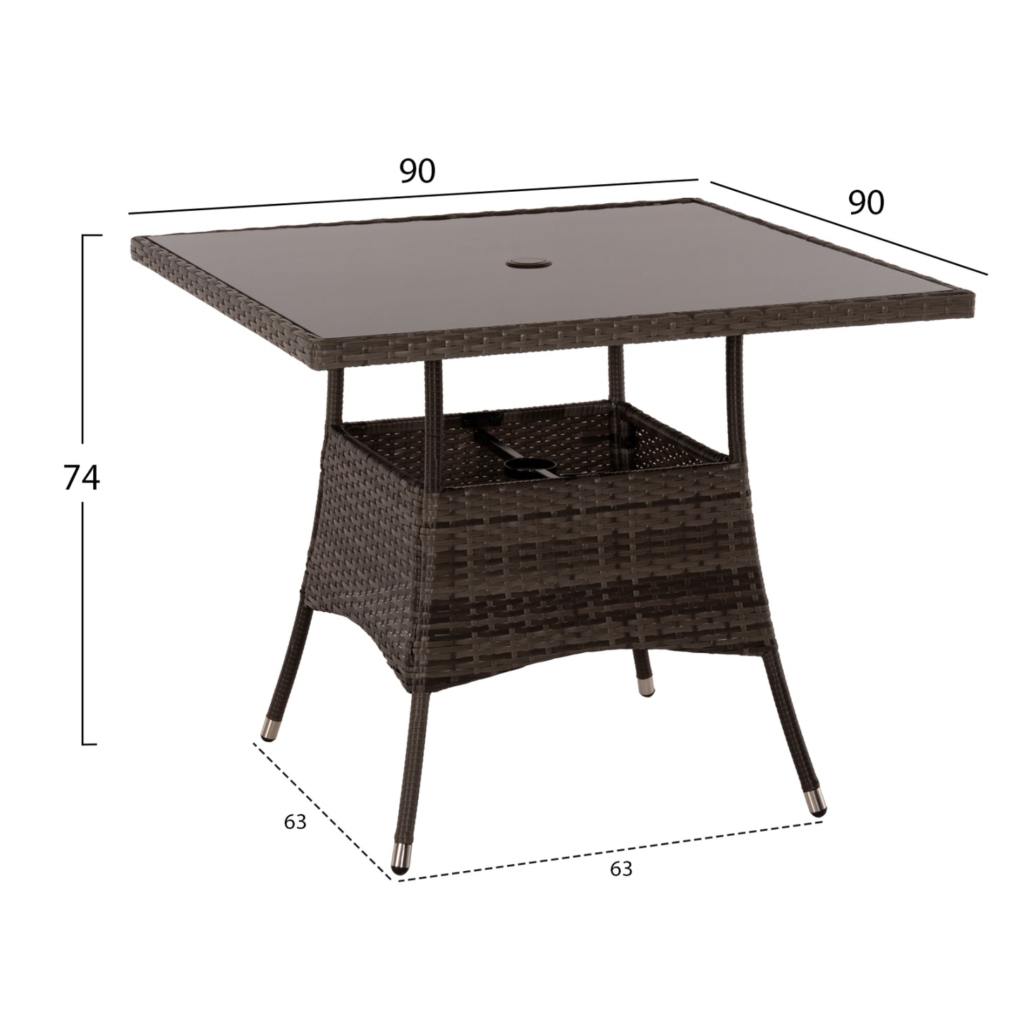 OUTDOOR DINING SET 5PCS HM5965 BROWN RATTAN-METAL FRAME-GLASS TABLETOP