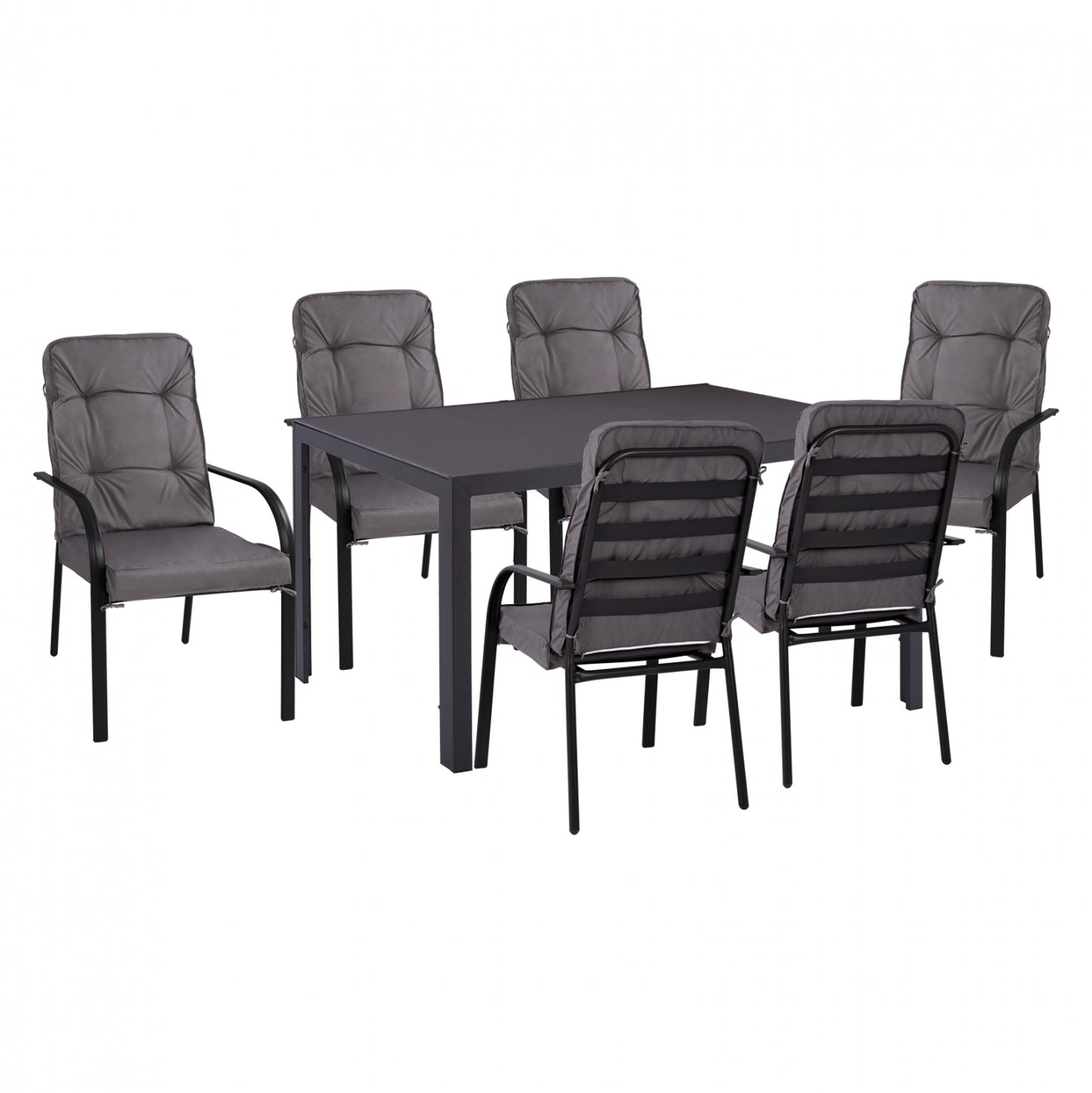 DINING SET 7 PCS GRAY TABLE 150X90 AND ARMCHAIR WITH GRAY PILLOW HM11521.01 image 1