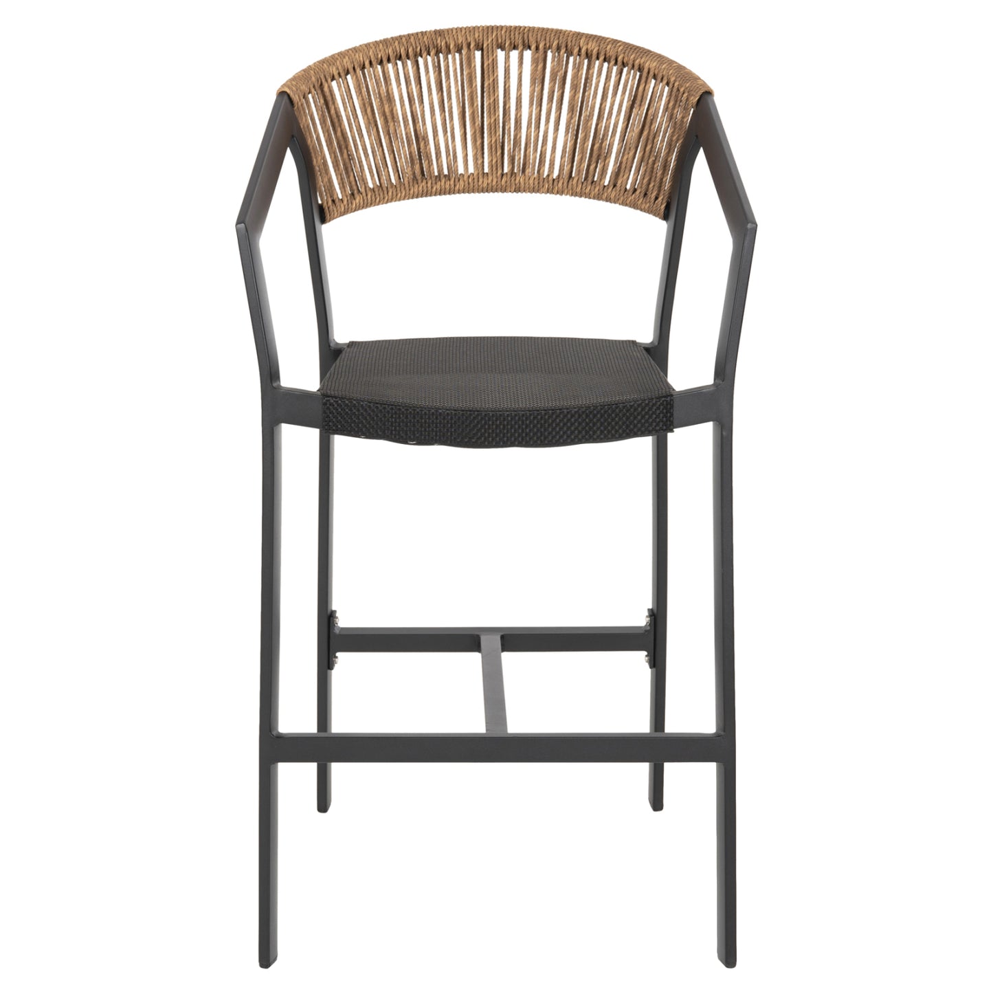 BAR STOOL ALUMINUM BLACK HM5892.15 MED.HEIGHT BLACK TEXTLINE&BEIGE RATTAN 55x56.5x99Hcm.