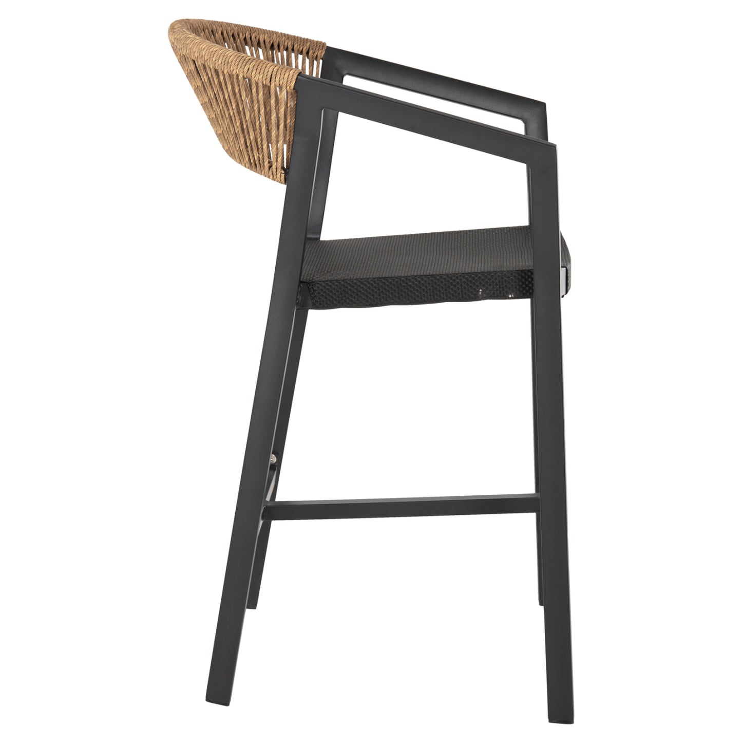 BAR STOOL ALUMINUM BLACK HM5892.15 MED.HEIGHT BLACK TEXTLINE&BEIGE RATTAN 55x56.5x99Hcm.