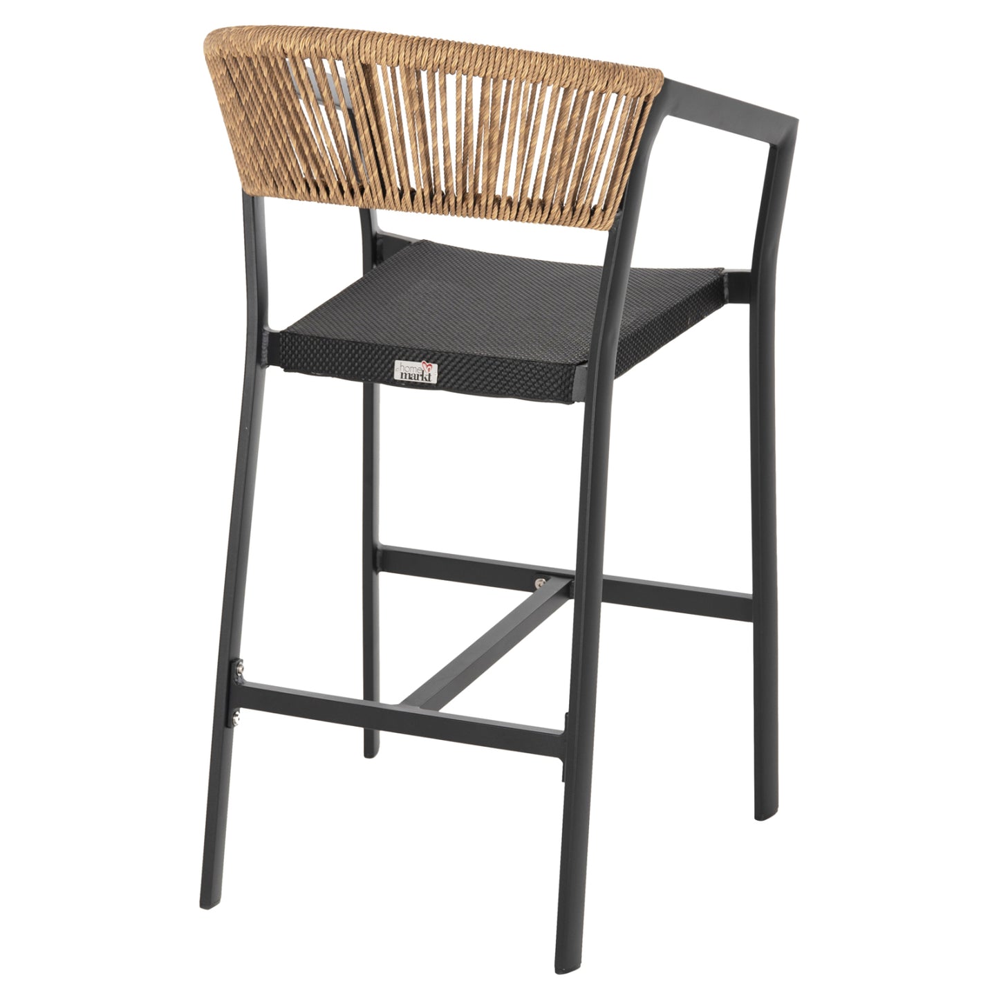 BAR STOOL ALUMINUM BLACK HM5892.15 MED.HEIGHT BLACK TEXTLINE&BEIGE RATTAN 55x56.5x99Hcm.