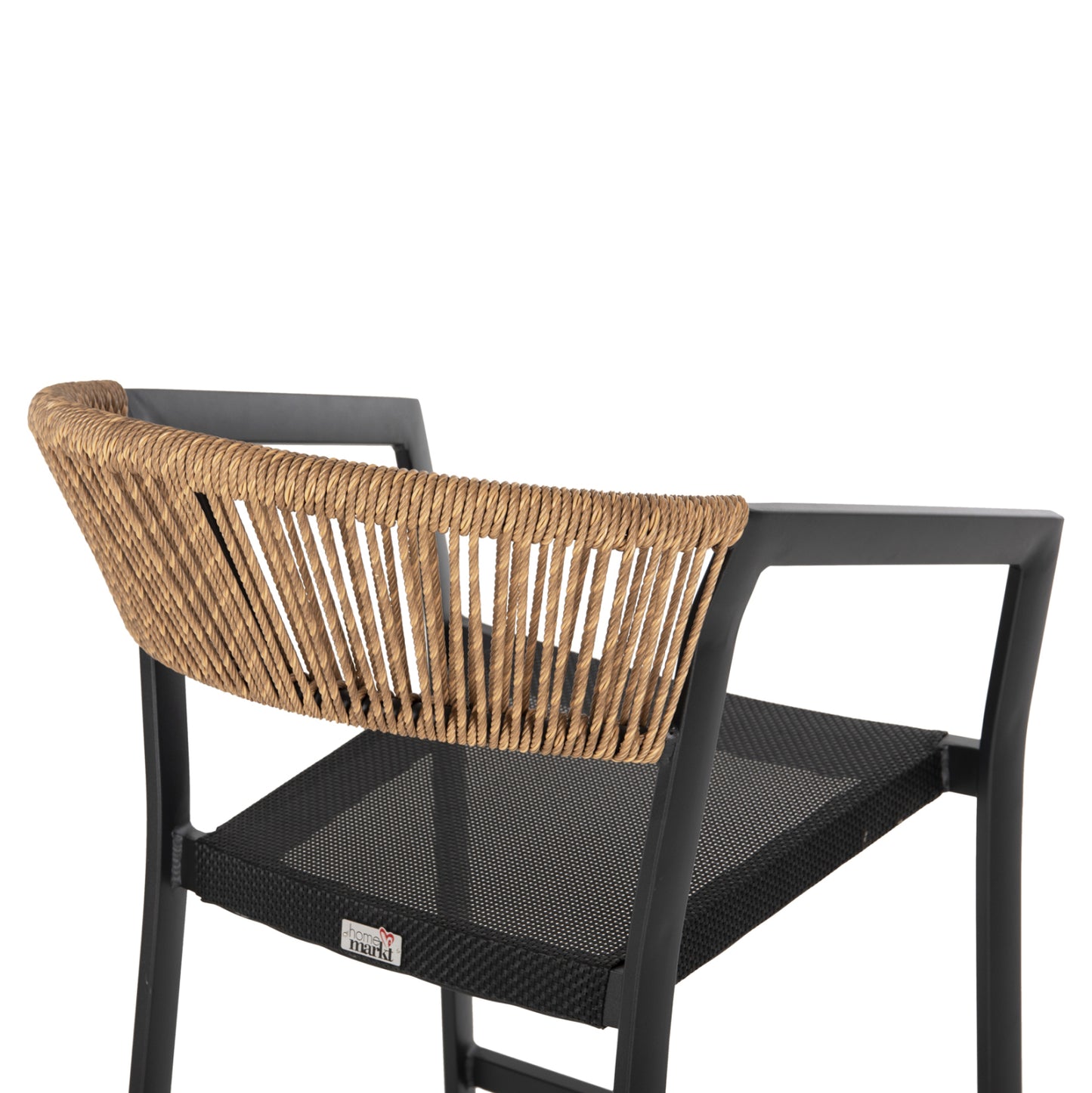 BAR STOOL ALUMINUM BLACK HM5892.15 MED.HEIGHT BLACK TEXTLINE&BEIGE RATTAN 55x56.5x99Hcm.