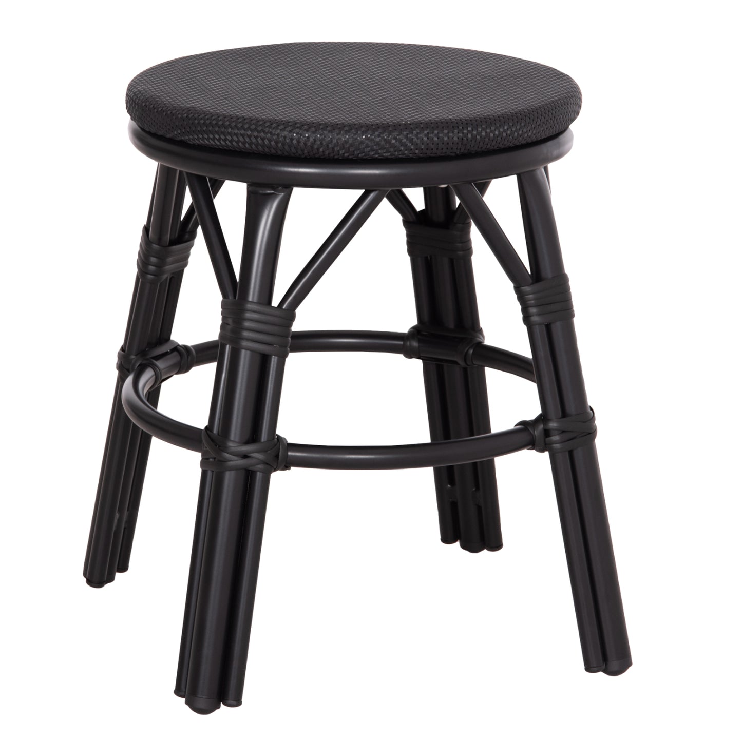 ALUMINUM ROUND STOOL CHINO HM6285.02 BAMBOO LOOK & TEXTILENE IN BLACK Φ36x46Hcm. image 1
