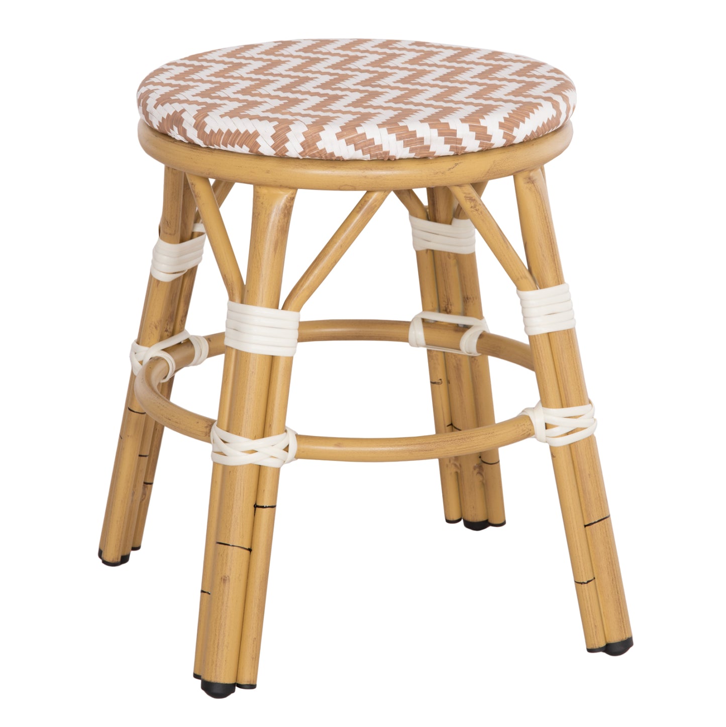 ALUMINUM ROUND STOOL CHINO HM6285.04 BAMBOO LOOK-TEXTILENE WHITE & BROWN Φ36x46Hcm. image 1