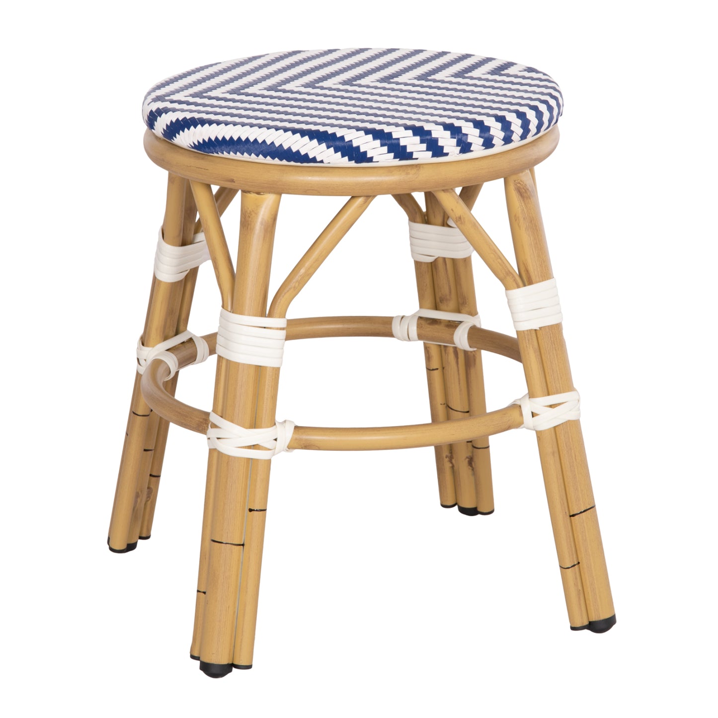 ALUMINUM ROUND STOOL CHINO HM6285.05 BAMBOO LOOK-TEXTILENE WHITE & BLUE Φ36x46Hcm. image 1