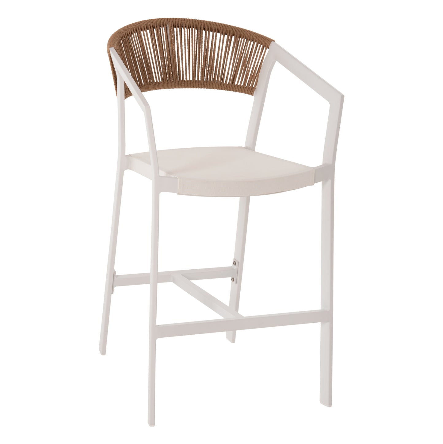 BAR STOOL ALUMINUM WHITE HM5892.12 MEDIUM HEIGHT WITH ARMS-RATTAN&TEXTLINE 55x56.5x99H. image 1