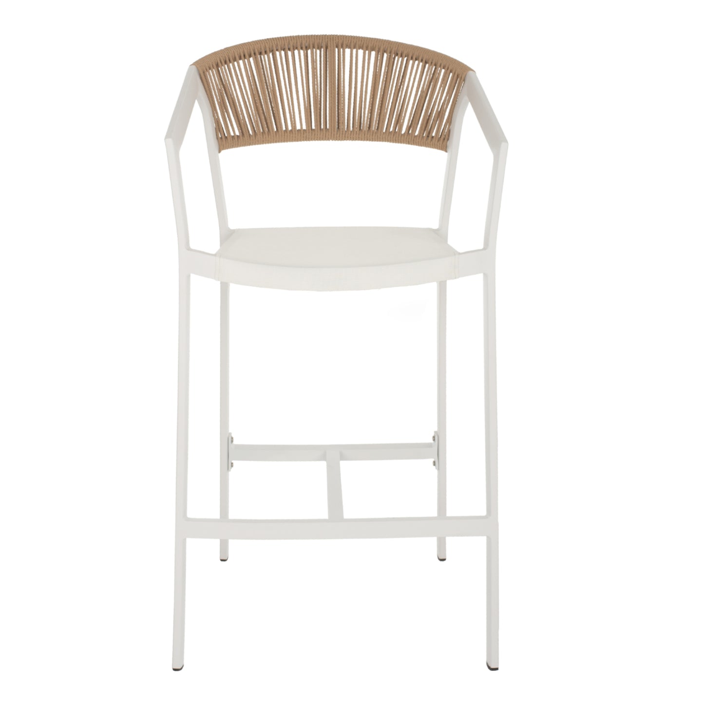 BAR STOOL ALUMINUM WITH ARMS WHITE PE RATTAN BACK TEXTLINE SEAT 56x58x105Hcm.HM5892.02