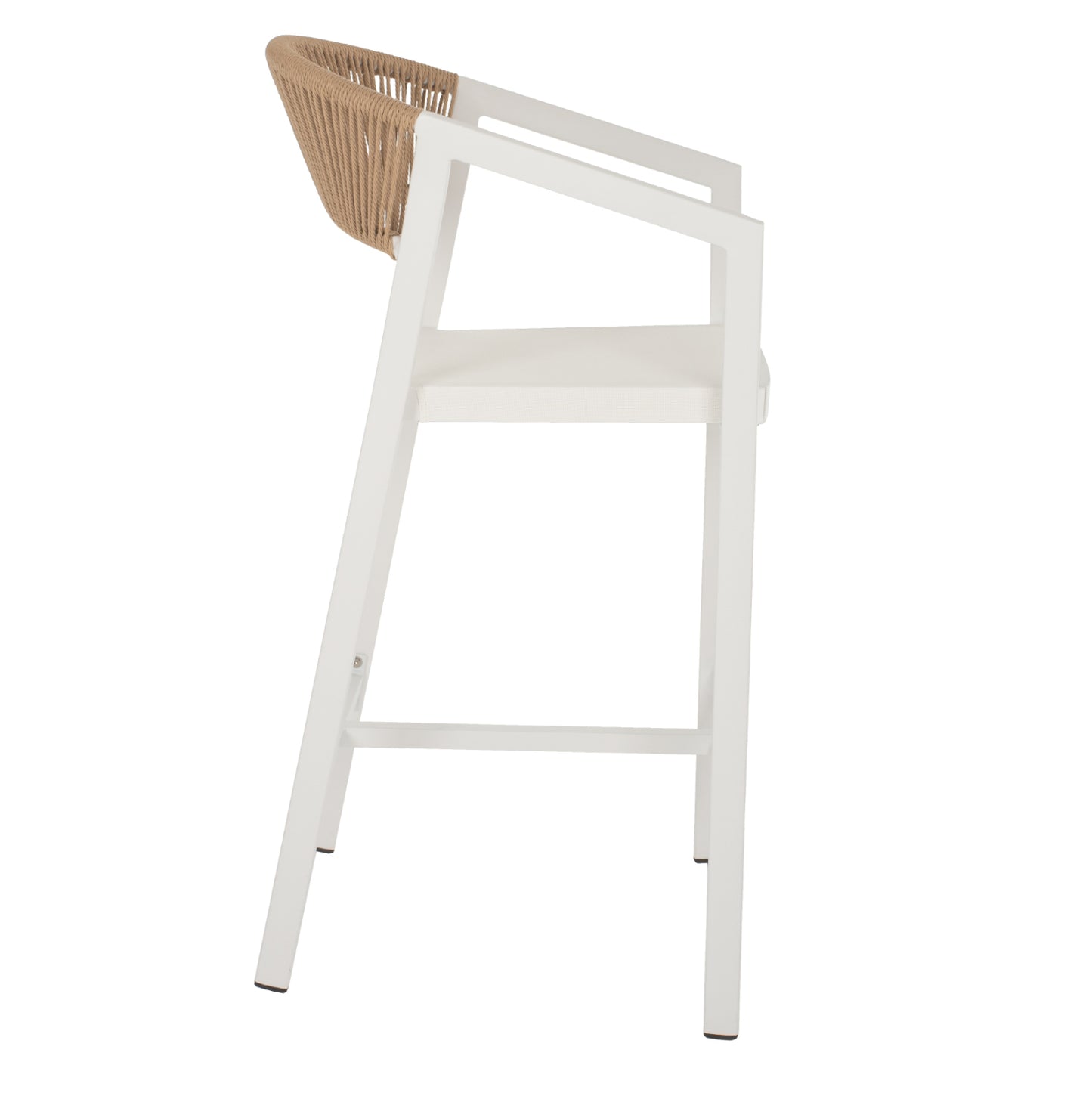 BAR STOOL ALUMINUM WITH ARMS WHITE PE RATTAN BACK TEXTLINE SEAT 56x58x105Hcm.HM5892.02