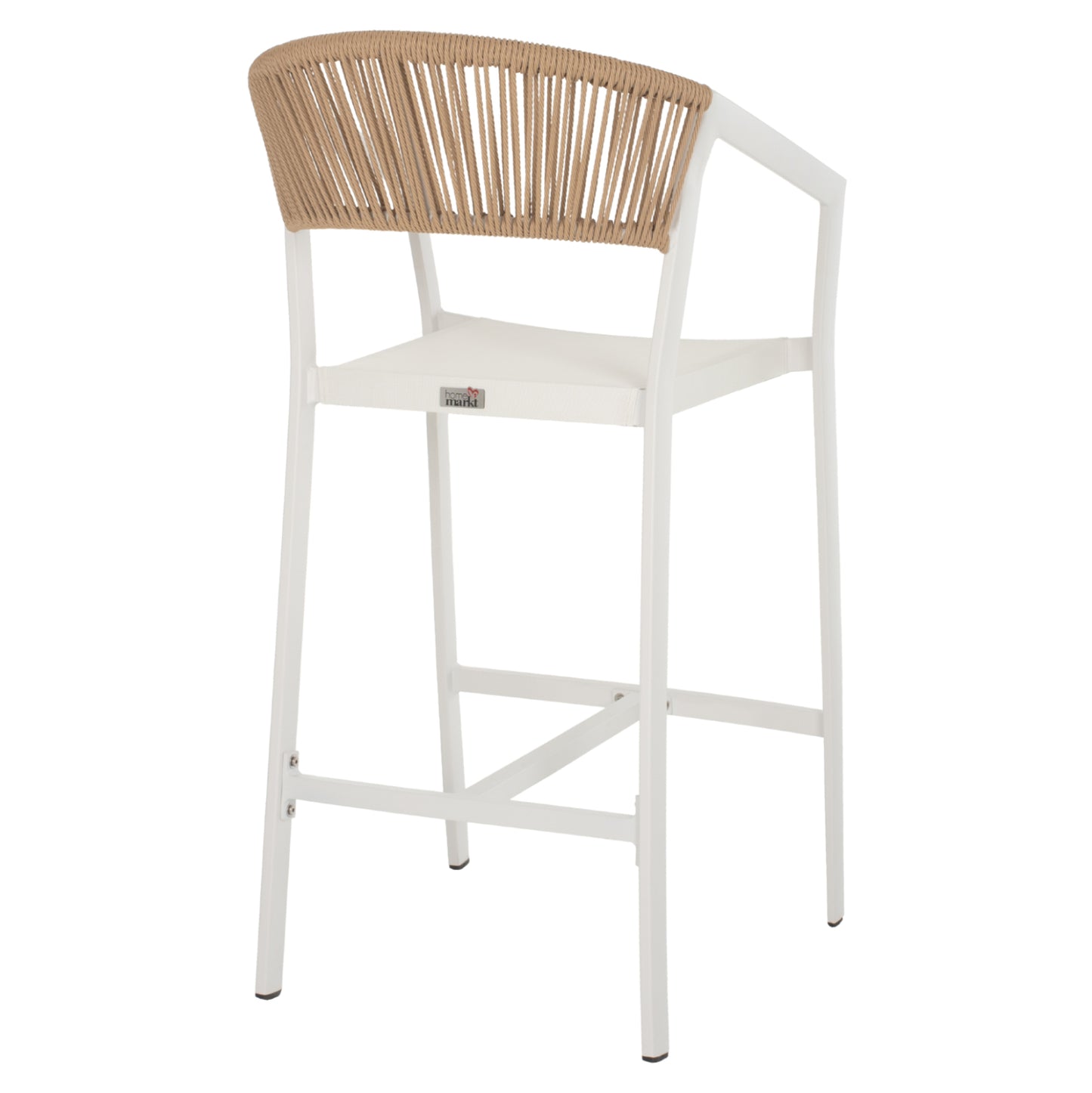 BAR STOOL ALUMINUM WITH ARMS WHITE PE RATTAN BACK TEXTLINE SEAT 56x58x105Hcm.HM5892.02