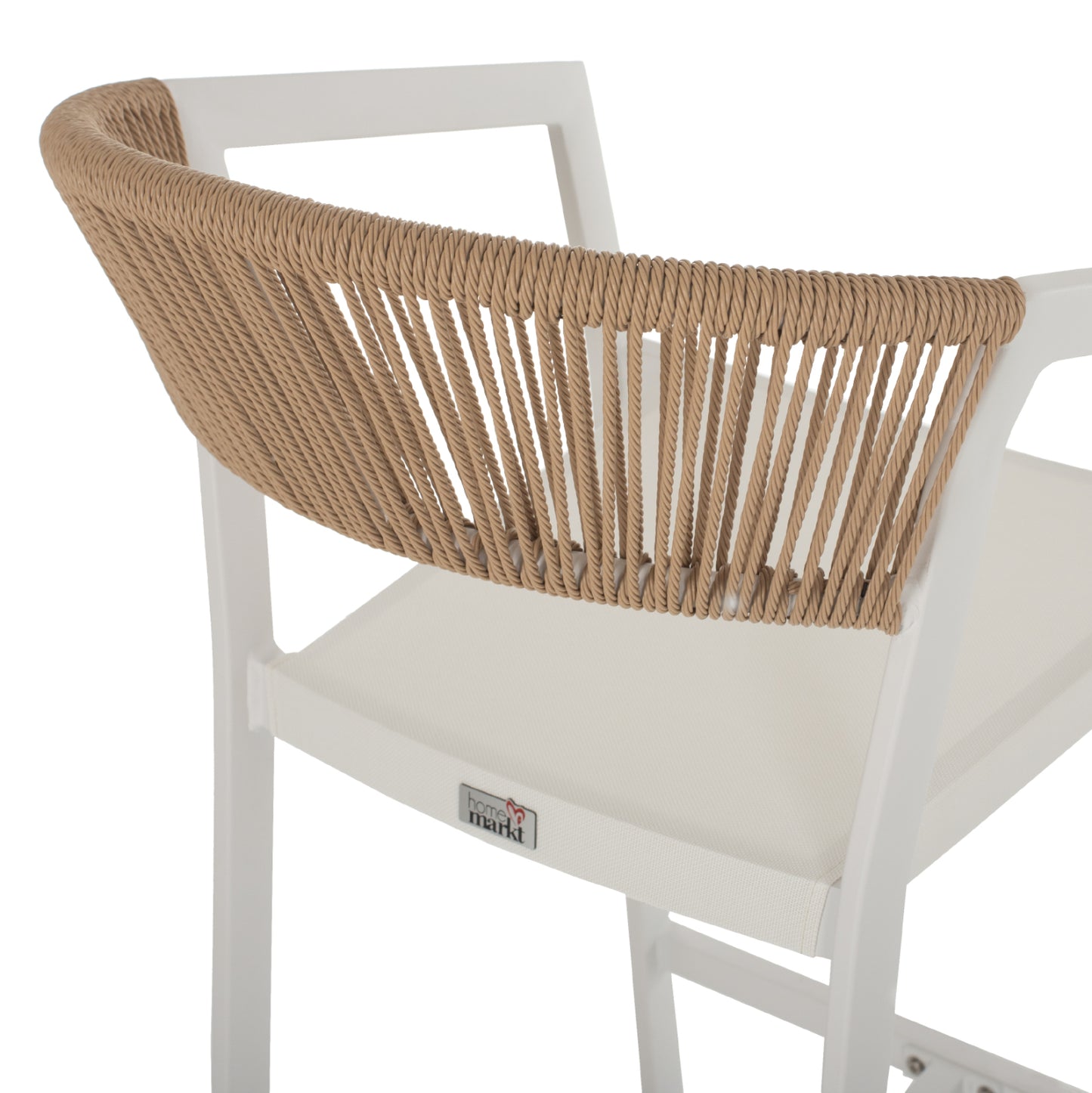 BAR STOOL ALUMINUM WITH ARMS WHITE PE RATTAN BACK TEXTLINE SEAT 56x58x105Hcm.HM5892.02