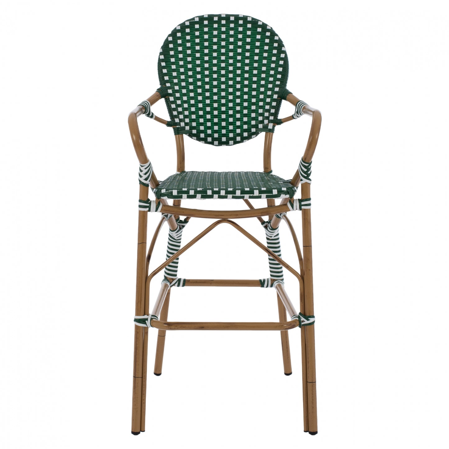 ALUMINUM STOOL BAMBOO LOOK WITH WICKER GREEN WHITE HM5794.01 56x60x126 cm.