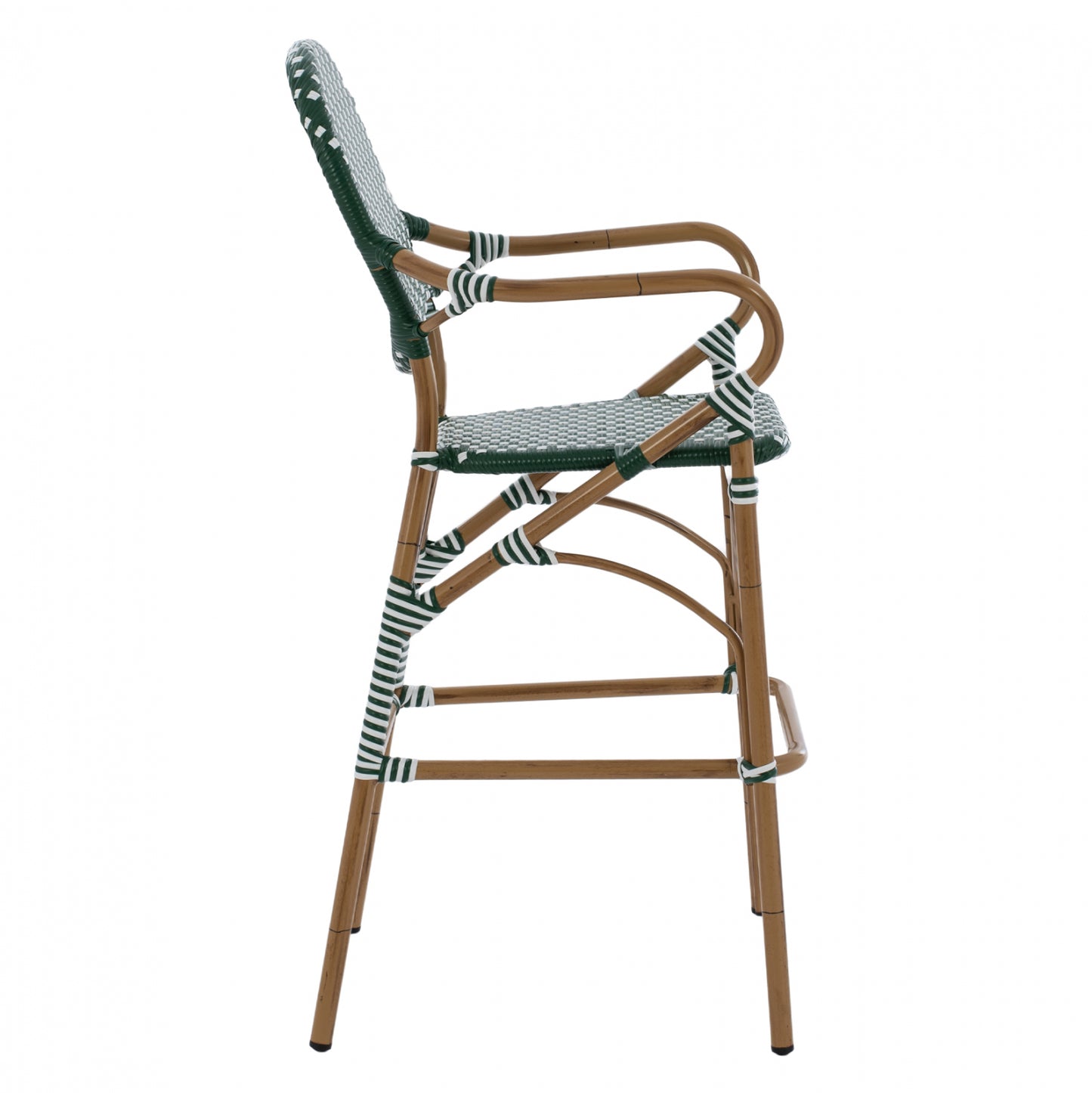 ALUMINUM STOOL BAMBOO LOOK WITH WICKER GREEN WHITE HM5794.01 56x60x126 cm.
