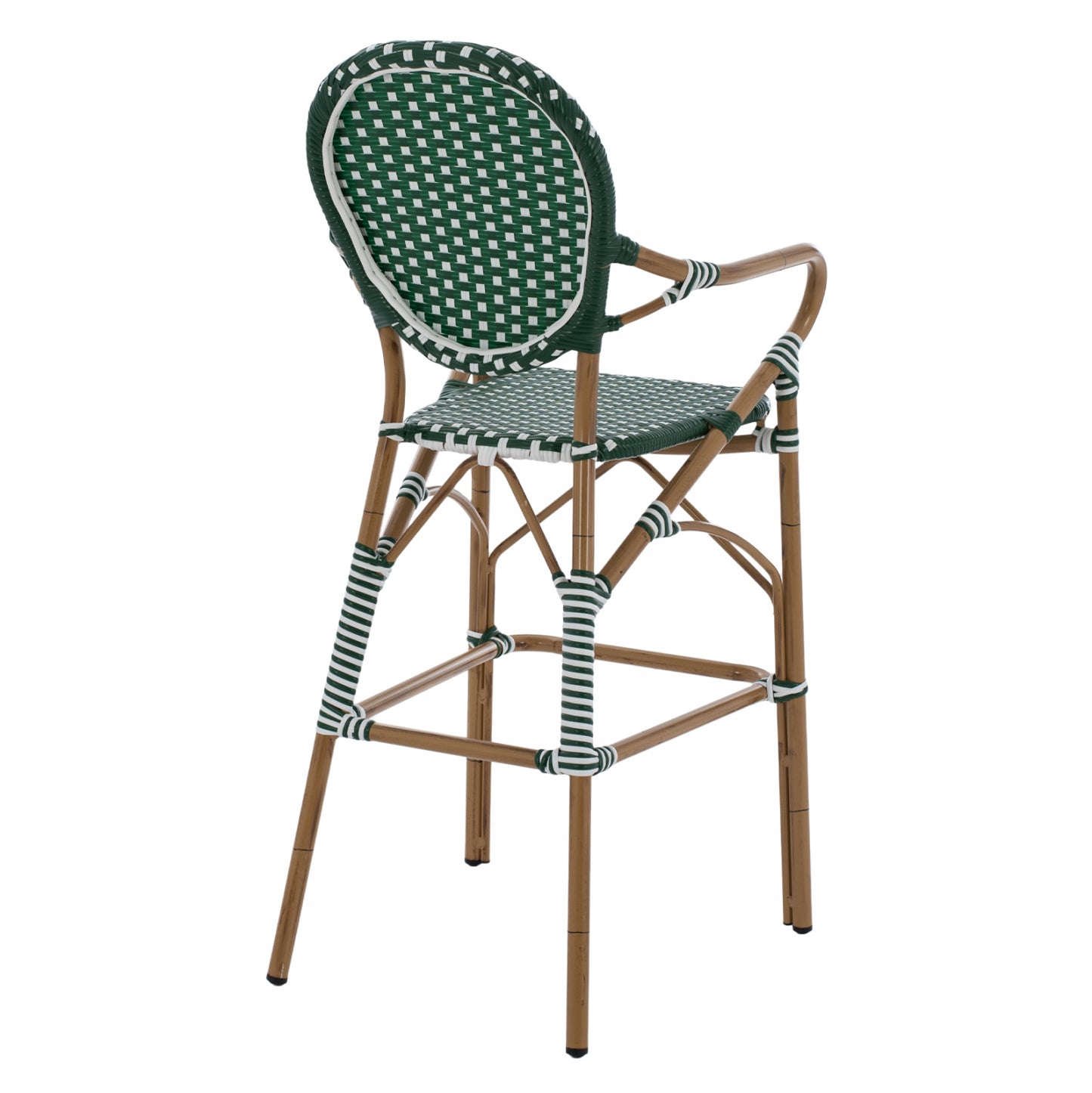 ALUMINUM STOOL BAMBOO LOOK WITH WICKER GREEN WHITE HM5794.01 56x60x126 cm.
