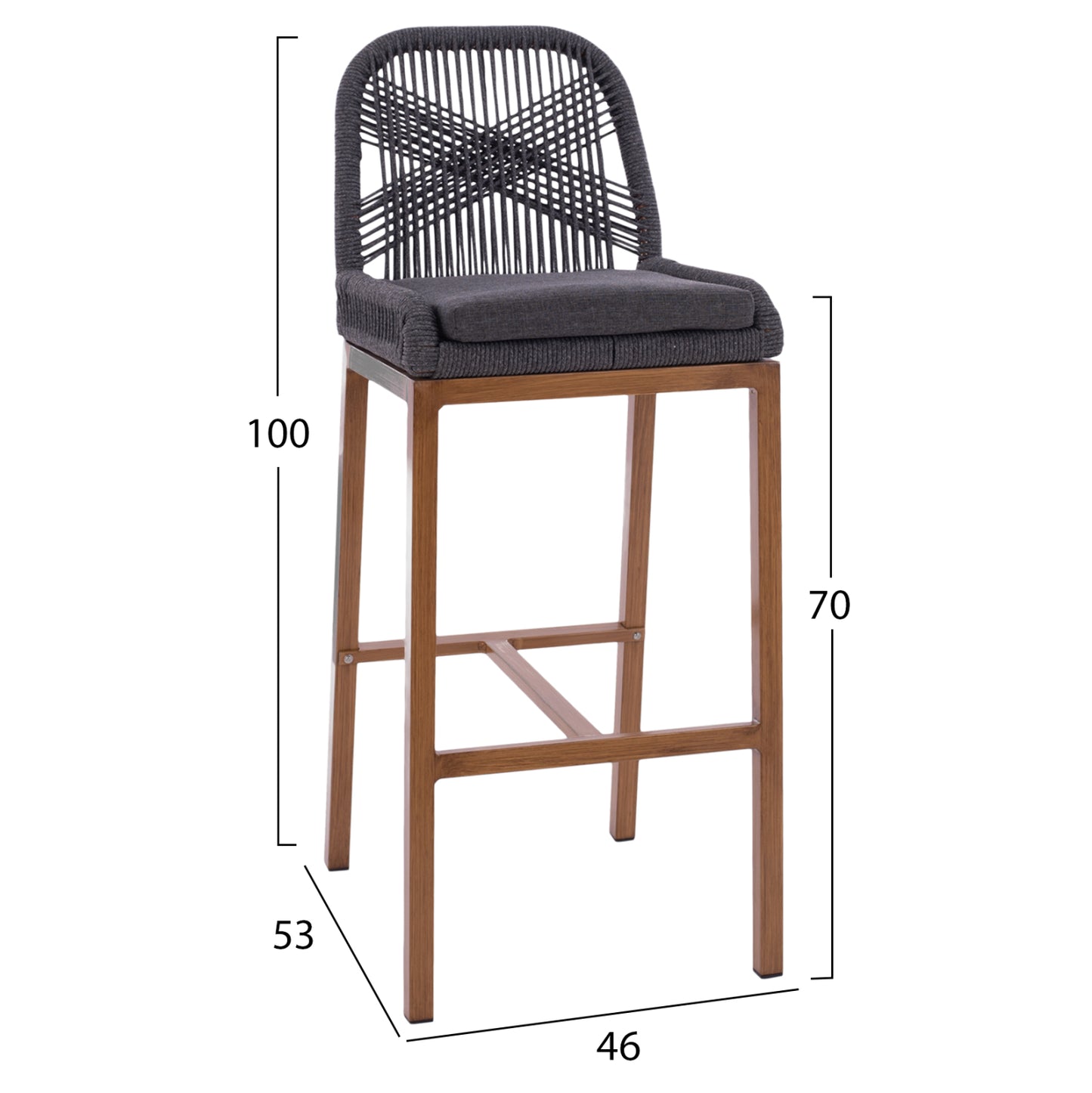 BAR STOOL ALUMINUM BEIGE AND ROPE GREY 46x53x100Hcm.HM5791.12