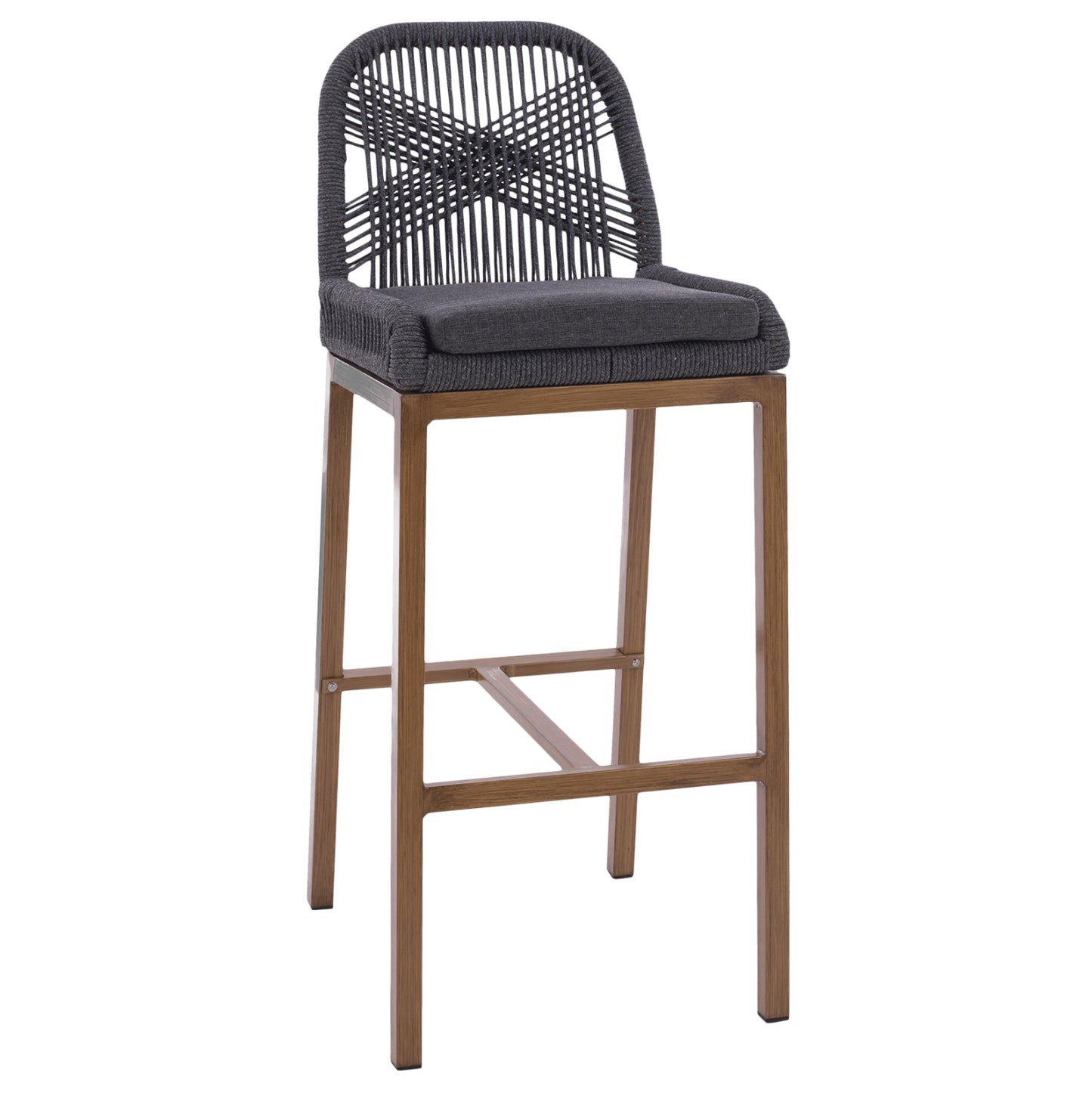 BAR STOOL ALUMINUM BEIGE AND ROPE GREY 46x53x100Hcm.HM5791.12 image 1