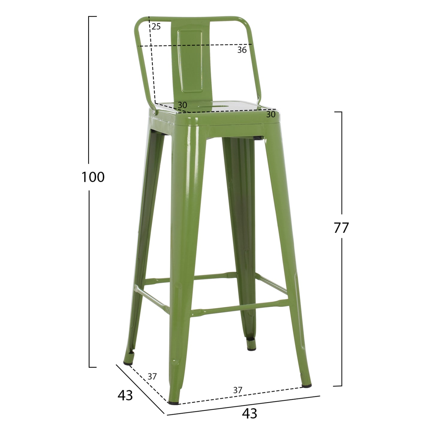 Σκαμπό Бар Μεταλλικό Melita с Άνετη Πλάτη σε Light Olive Green