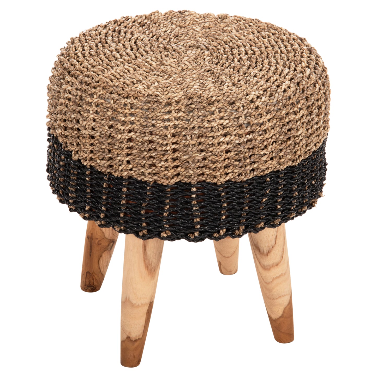STOOL BEAM HM7827 TEAK WOOD AND SEAGRASS RUSH IN NATURAL & BLACK Φ43x45Hcm. image 1