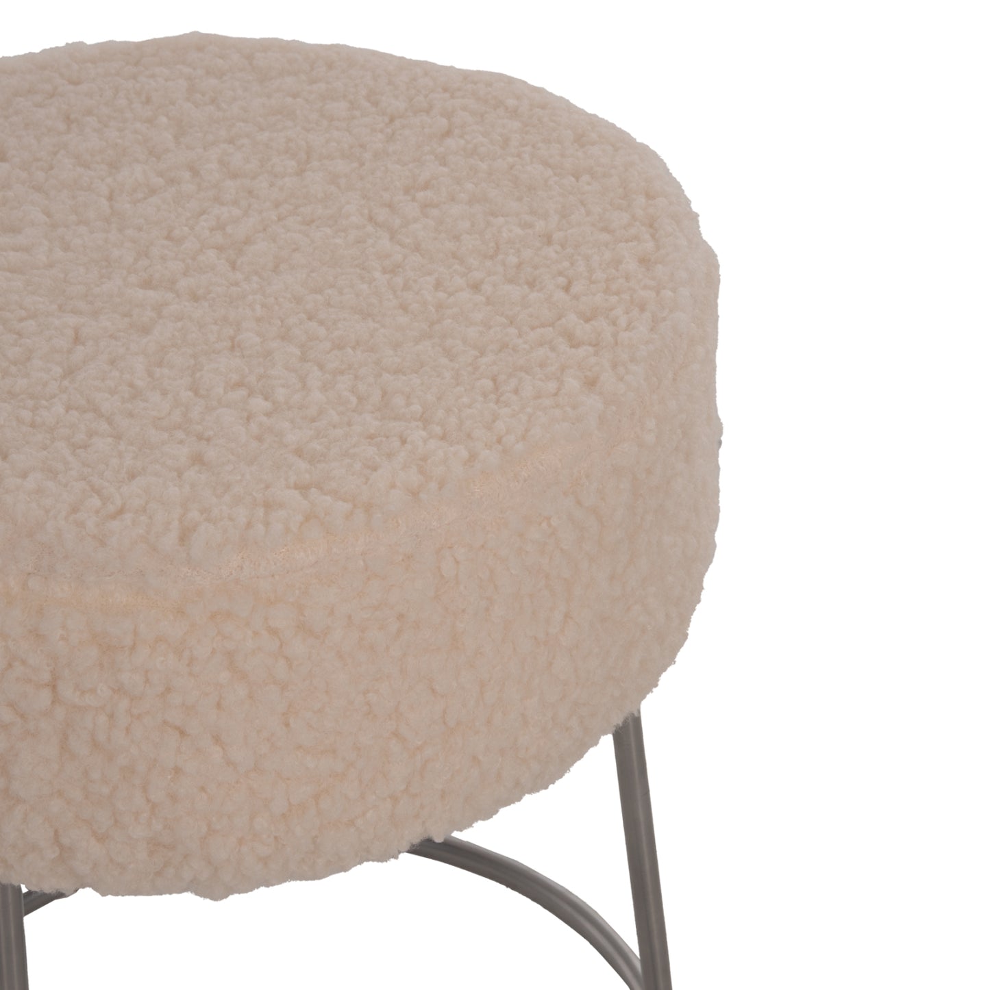 STOOL KARLO HM8411.23 WHITE BOUCLE FABRIC WITH SILVER BASE Φ35x41Hcm.