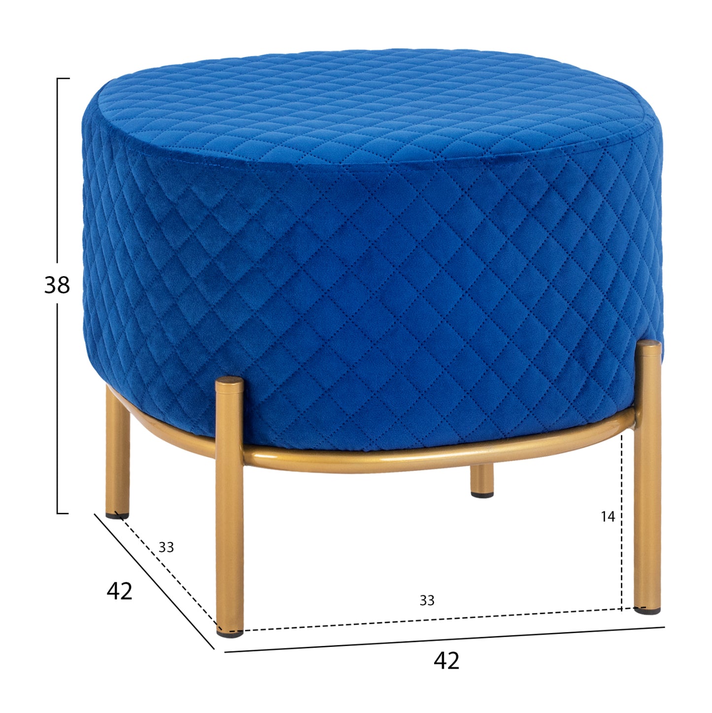 Stool Sinta HM8638.08 blue Velvet with gold base 42x42x38cm