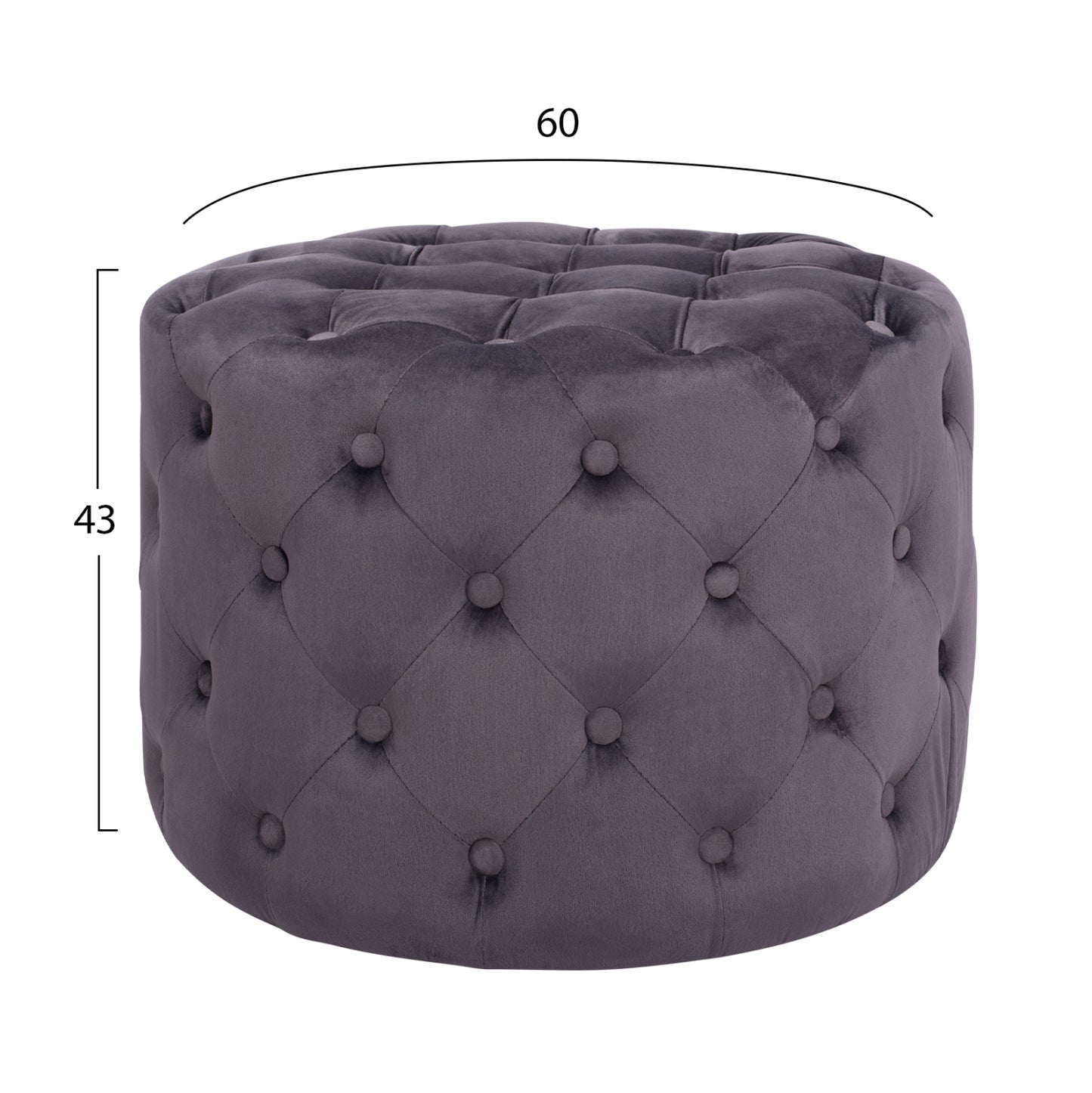 Velvet stool Kassie HM8406.01 grey color Chesterfield type