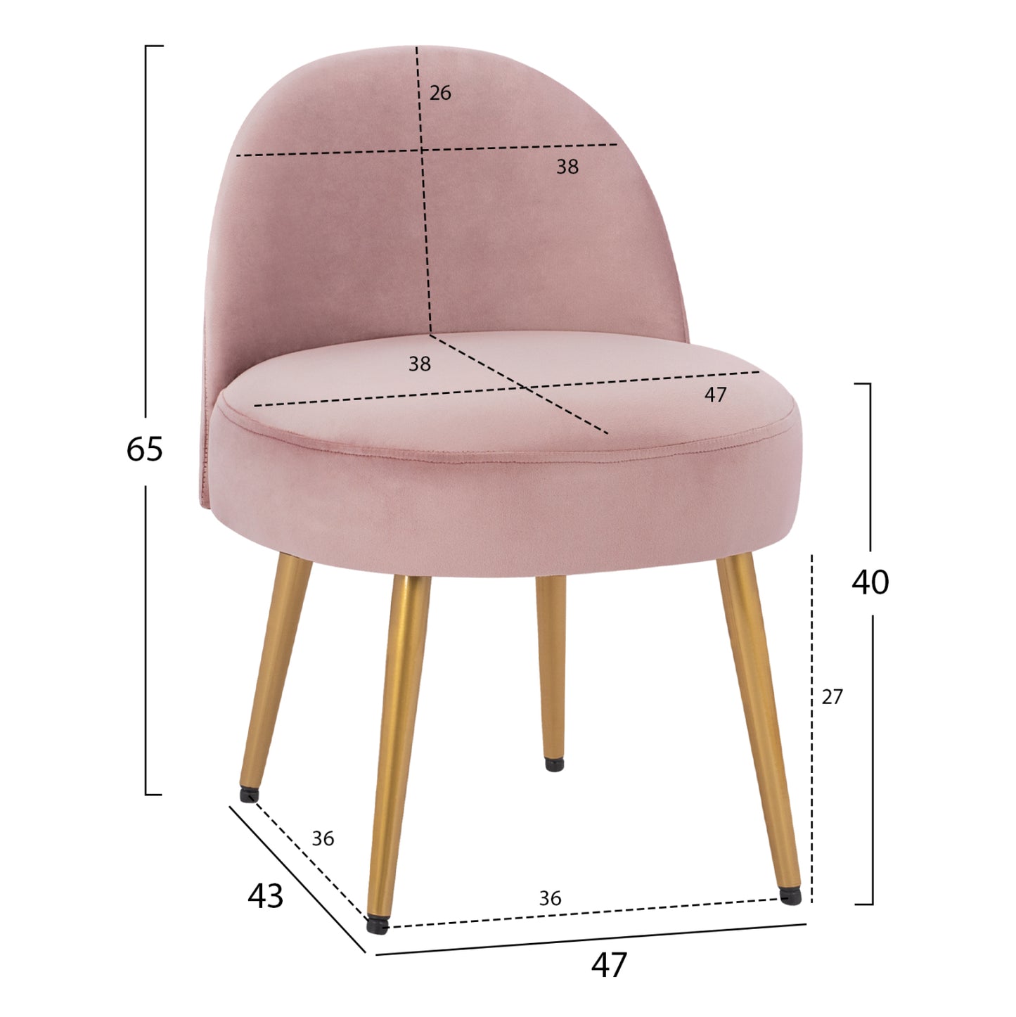 Stool with back Yasmine from rotten apple velvet & gold legs HM8395.12 47x43x65cm