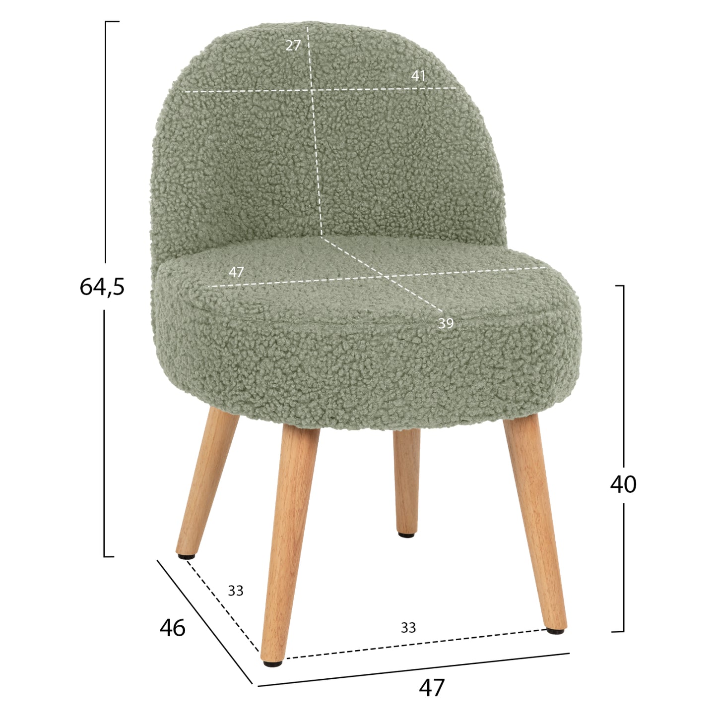 STOOL YASMINE HM8395.27 LOW BACKREST- BOUCLE FABRIC IN PISTACHIO GREEN COLOR-WOODEN LEGS 47x46x64,5Hcm.