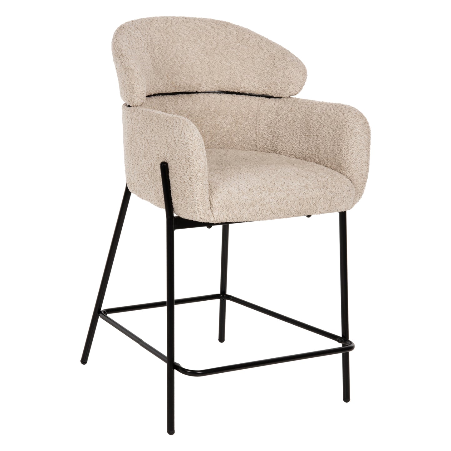 BAR STOOL MEDIUM HEIGHT WOLF HM8584.02 ECRU BOUCLE FABRIC-BLACK METAL LEGS 56x56x96Hcm. image 1