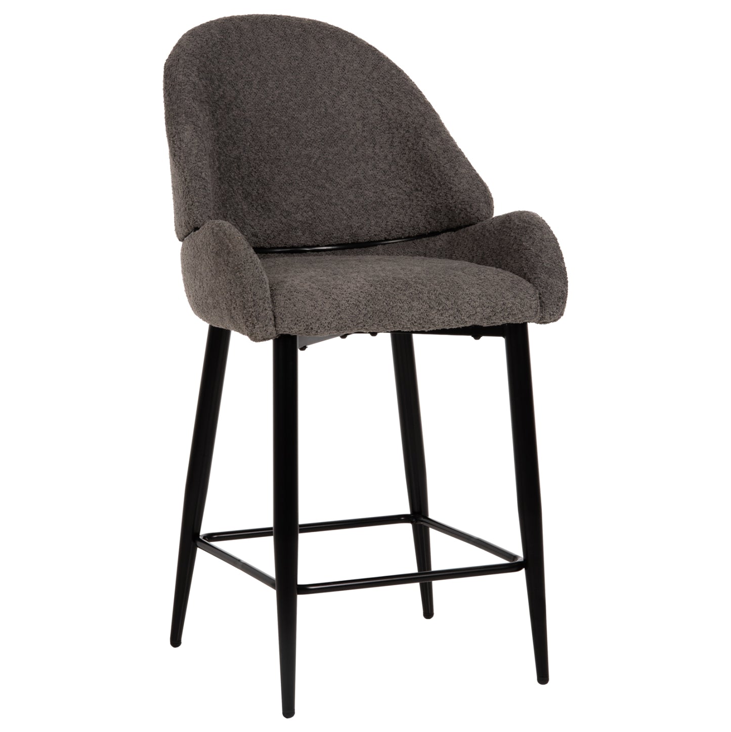 BAR STOOL MEDIUM HEIGHT HM8586.01 GREY BOUCLE FABRIC-BLACK METAL LEGS 55x62x105H cm. image 1