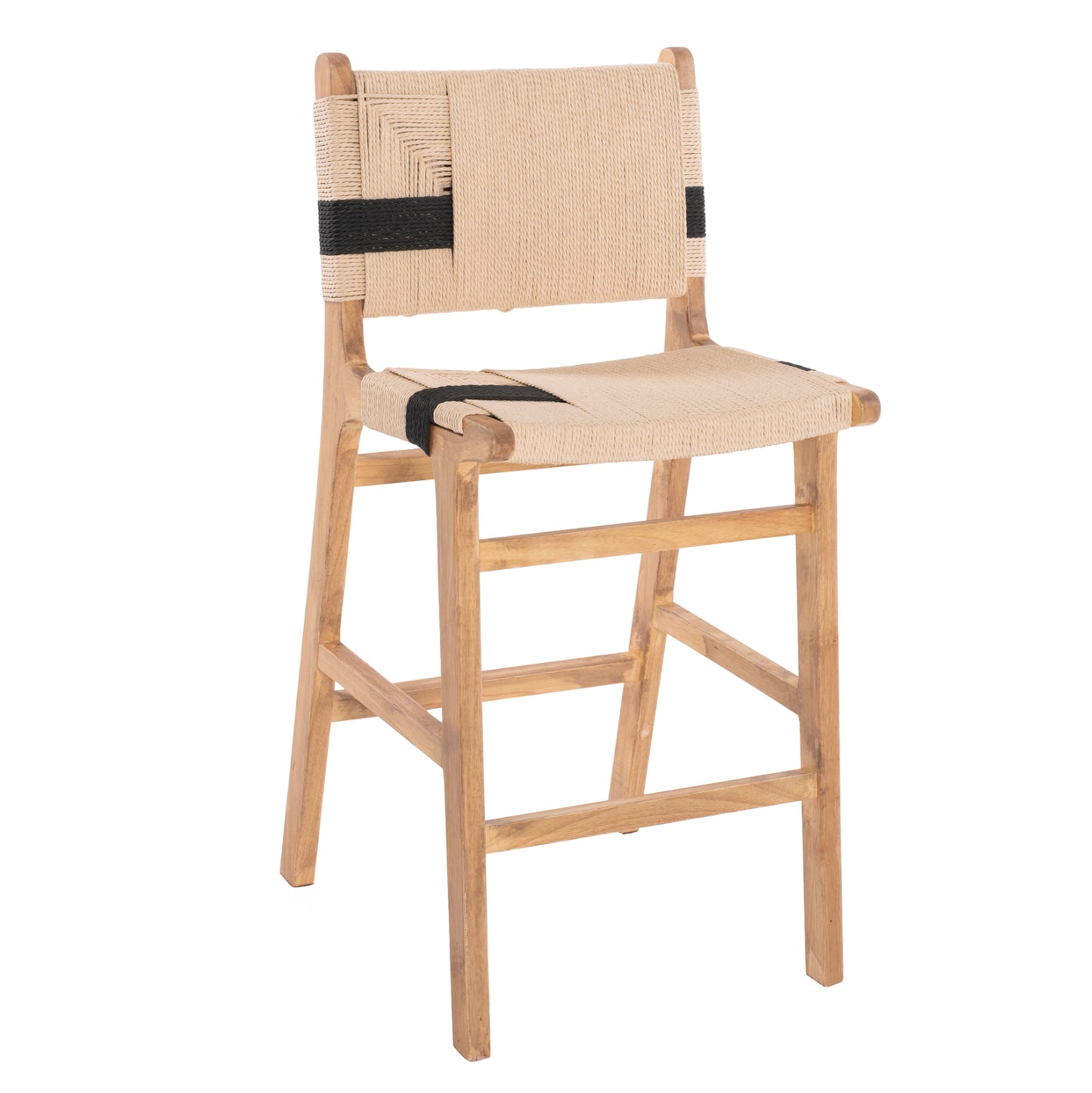 BARSTOOL MEDIUM-HEIGHT HM9325.01 RUBBERWOOD & ROPE- NATURAL RUSTIC COLOR 45x46x95Hcm. image 1