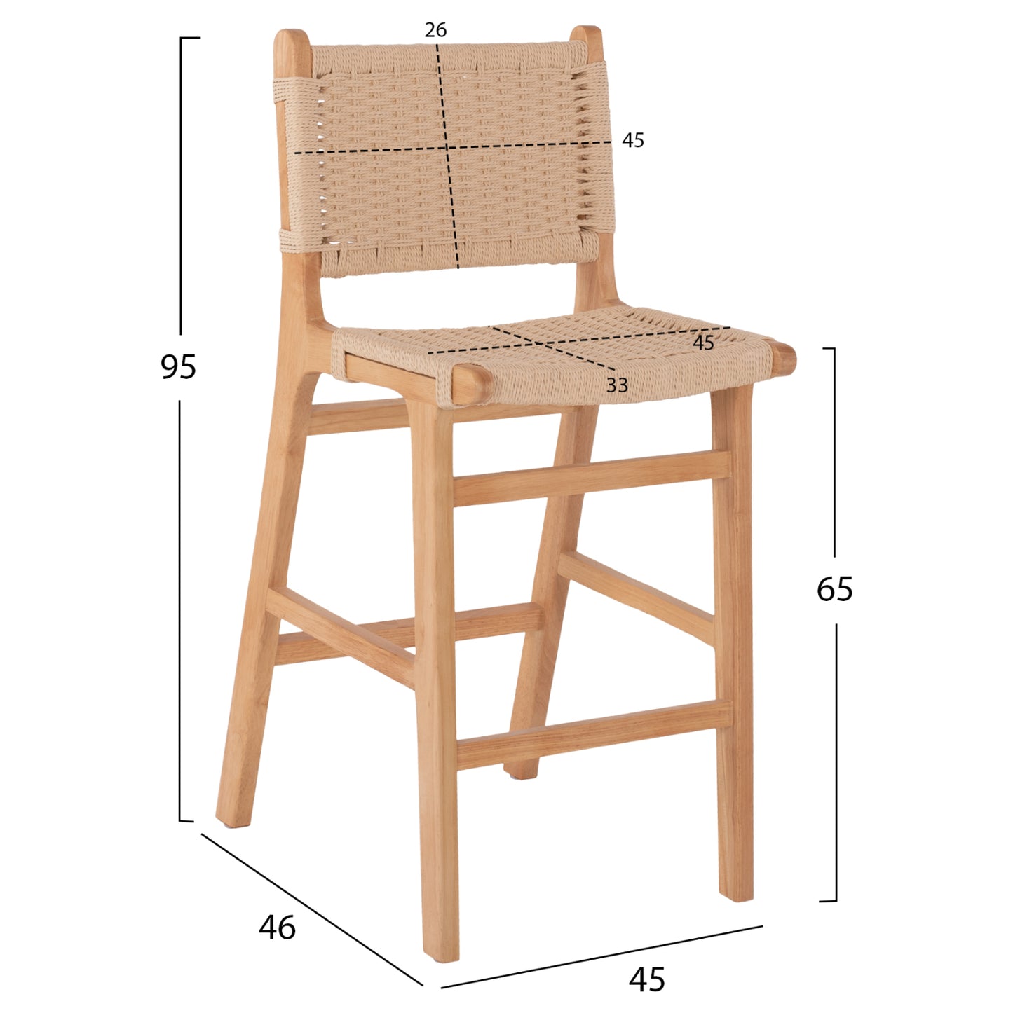 Барстол Средна Височина с Удобна Седалка от Гума 45x46x95Hcm