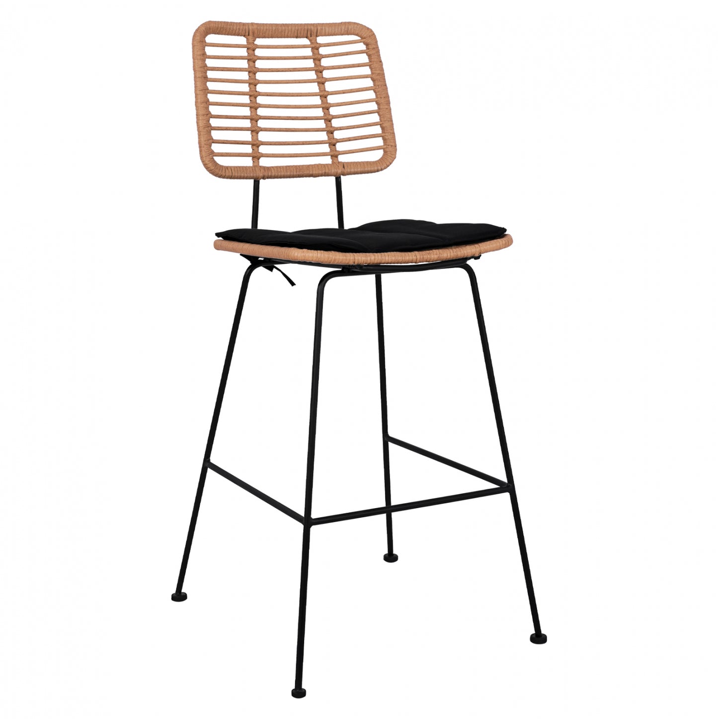 Metallic Stool with pillow Allegra HM5455 with wicker in beige color 46,5x55x117,5 cm image 1