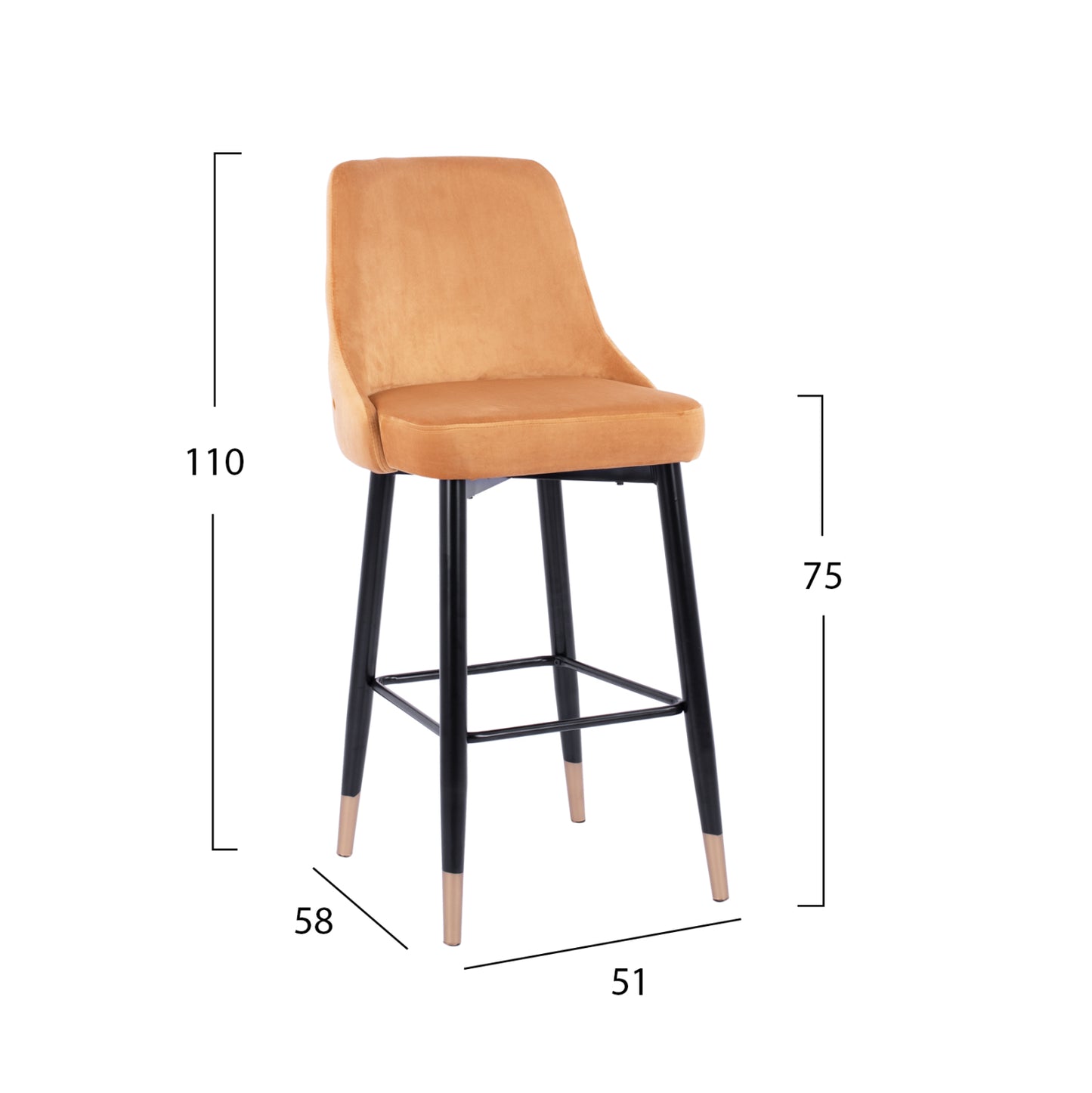 Bar Stool SERENITY HM8519.09 Gold Velvet with metallic frame 51Χ58Χ110cm