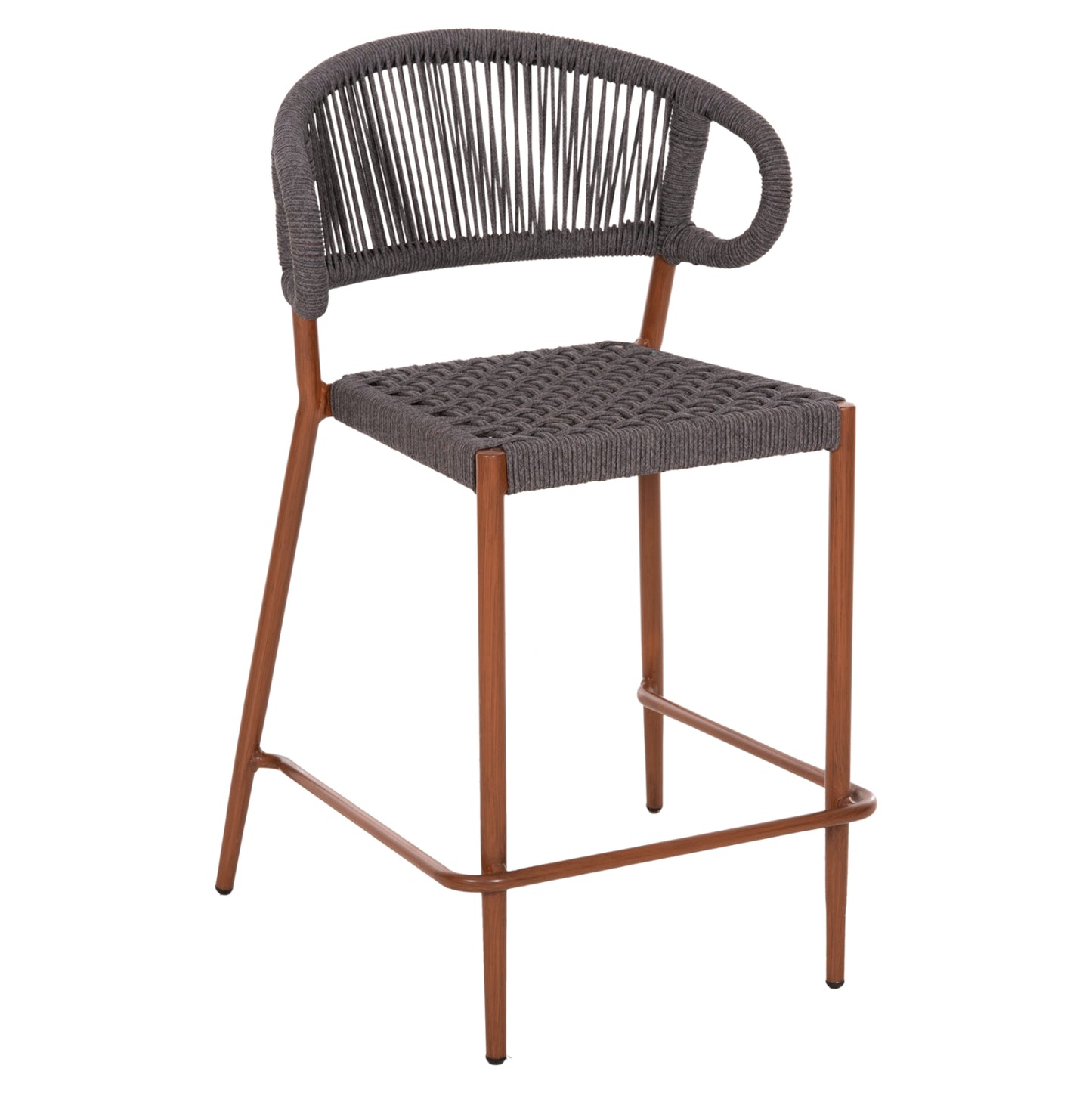 BAR STOOL MEDIUM HEIGHT EULO HM6087.01 ALUMINUM IN WALNUT-SYNTHETIC RATTAN IN GREY 60x60x99Hcm. image 1