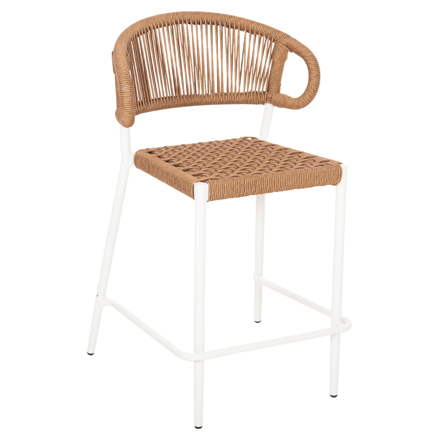 BAR STOOL MEDIUM HEIGHT EULO HM6087.02 ALUMINUM IN WHITE-SYNTHETIC RATTAN IN BEIGE 60x60x99Hcm. image 1