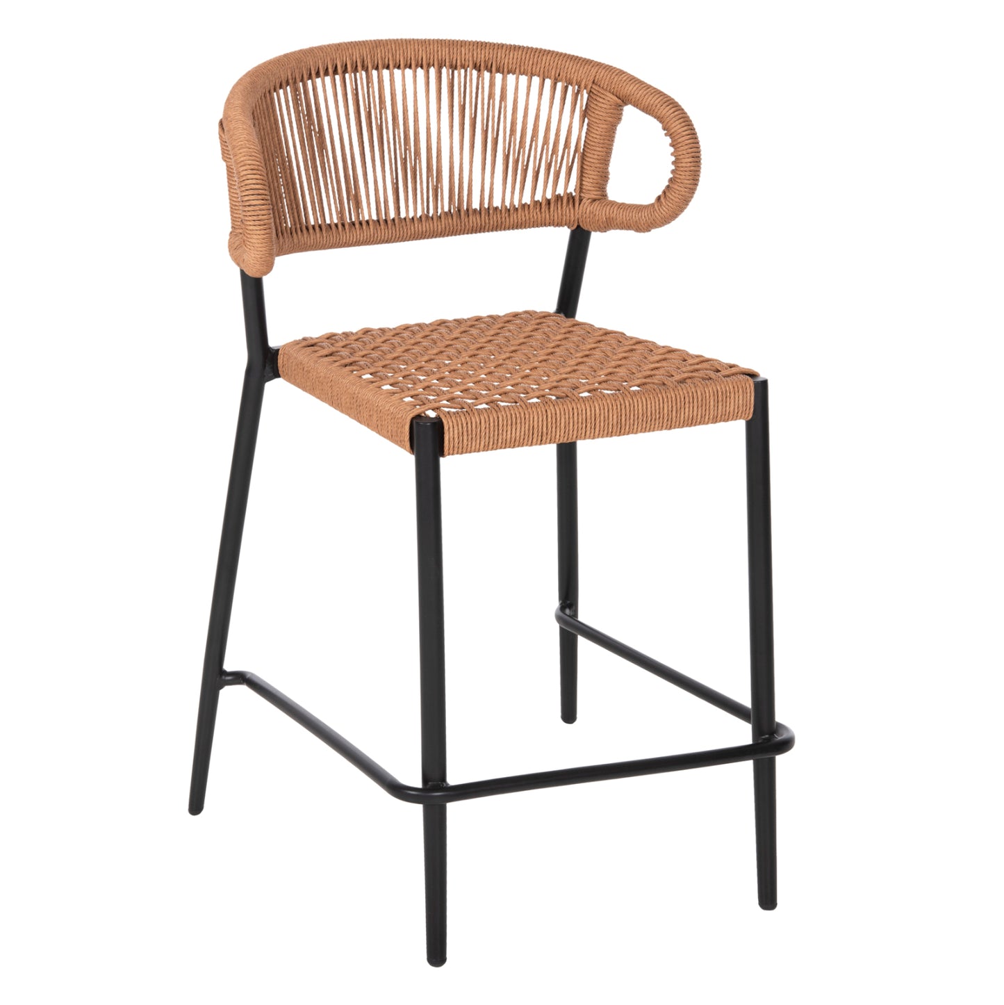 BAR STOOL MEDIUM HEIGHT EULO HM6087.03 ALUMINUM BLACK-SYNTHETIC RATTAN 60x56,5x99Hcm. image 1